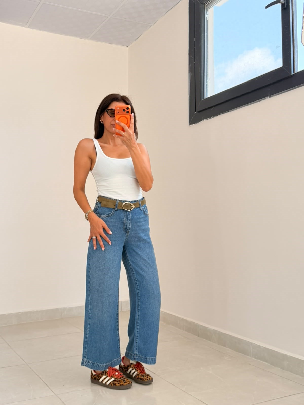 Kemerli Culotte Tensel Kot Pantolon Mavi