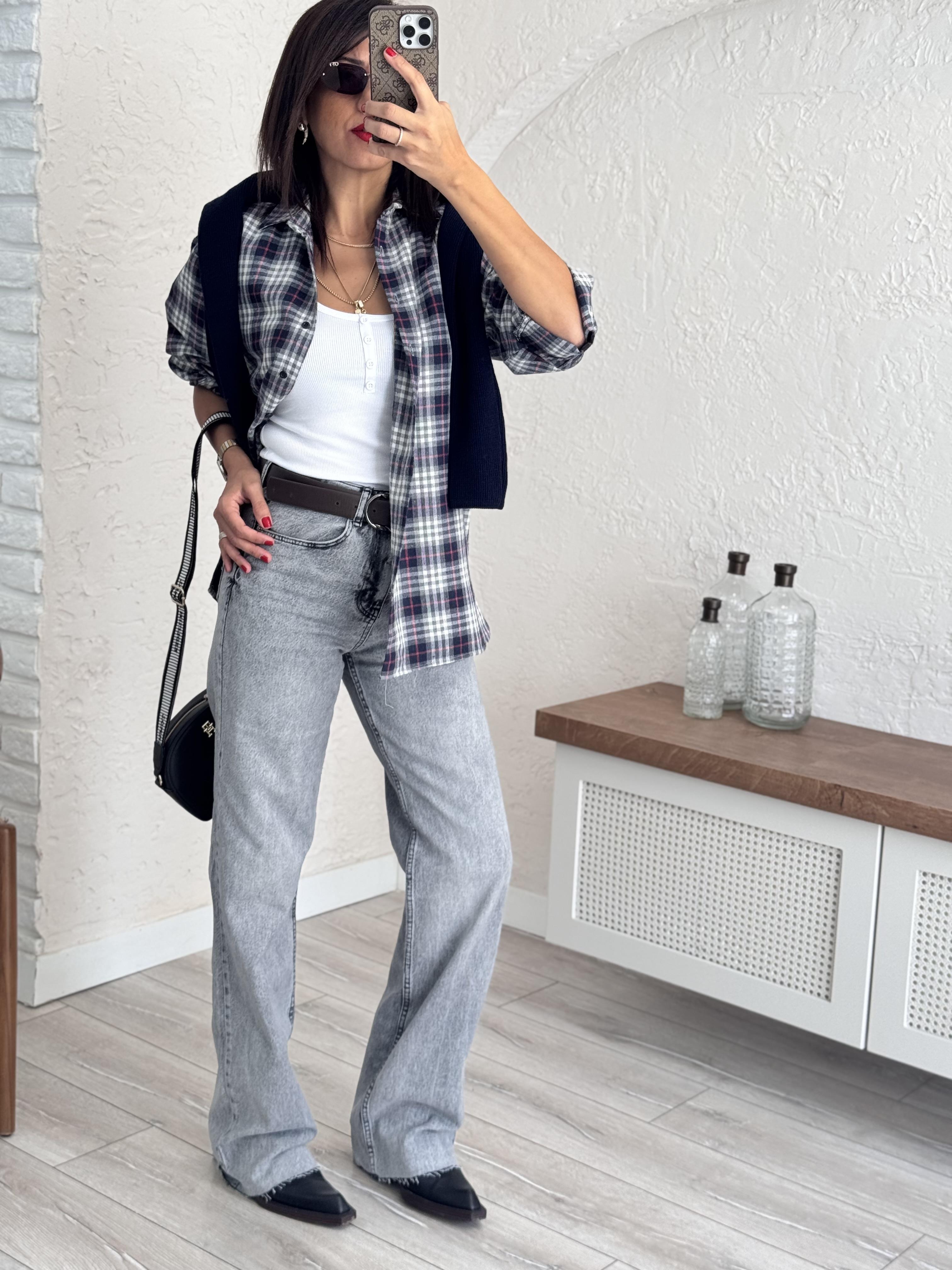 Kesik Paça Straght Jean Eskitme gri