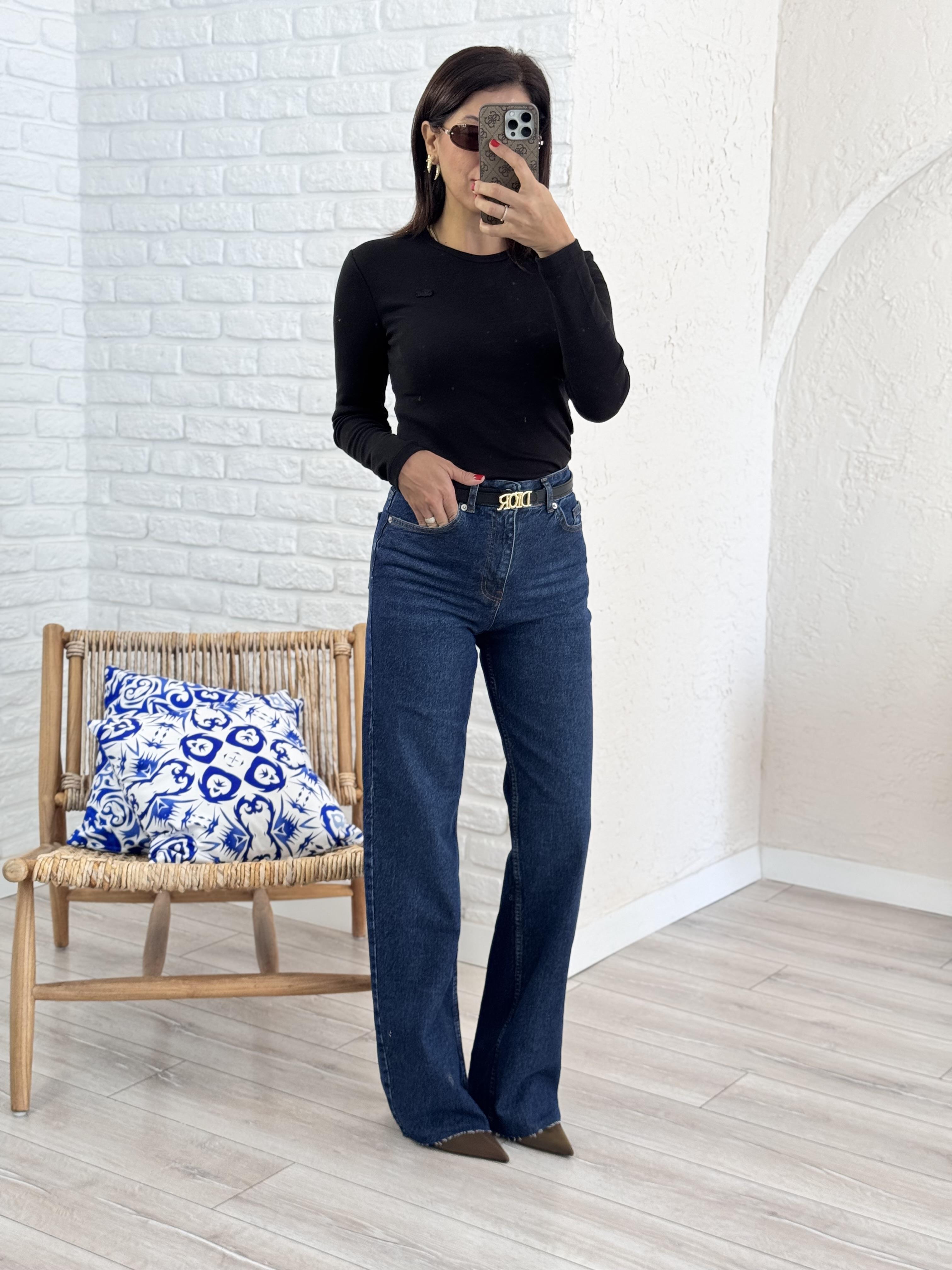 Kesik Paça Straght Jean Koyu Mavi