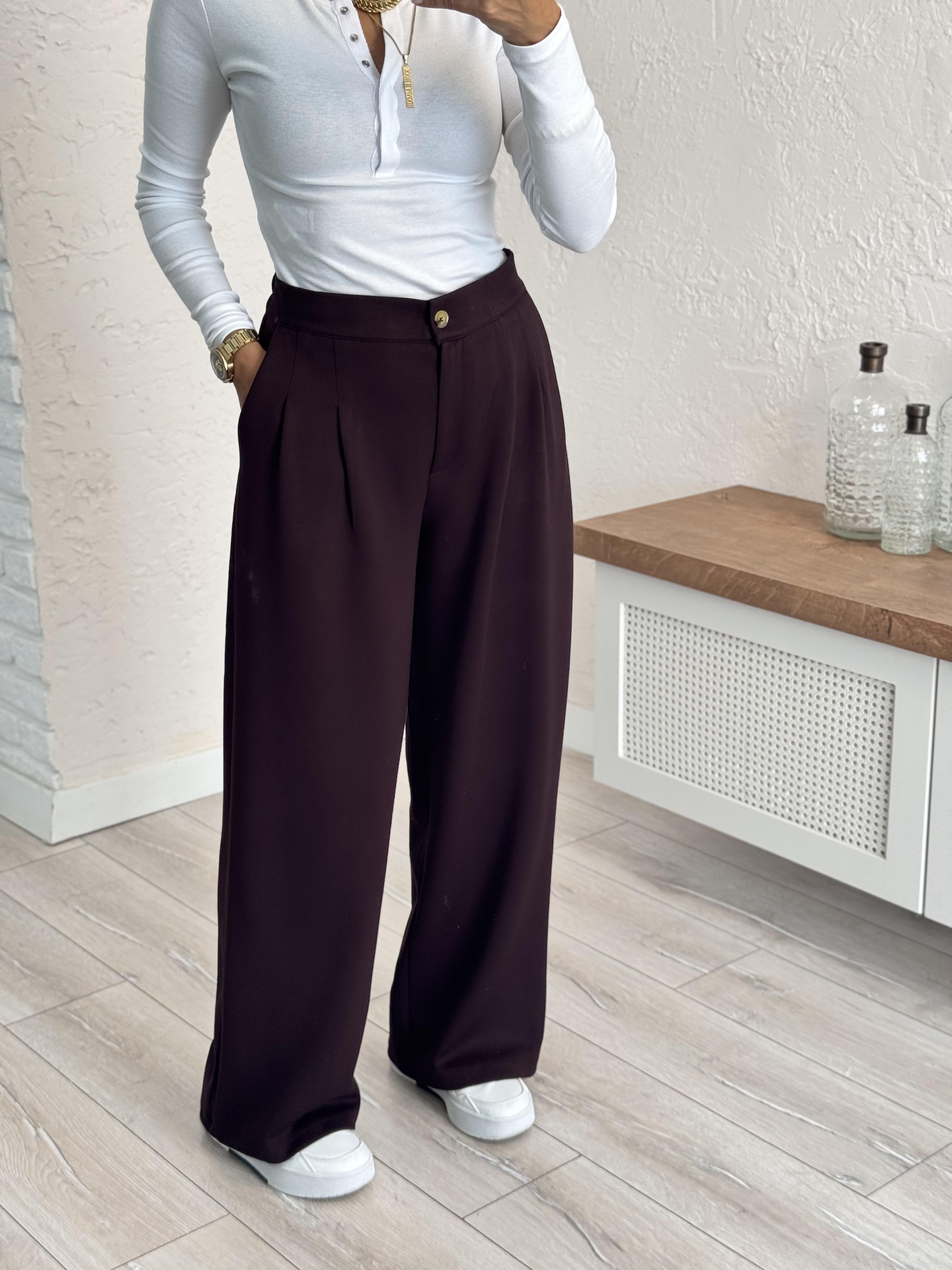 Modal Kumaş Arka Bel Lastikli Palazzo Kahve