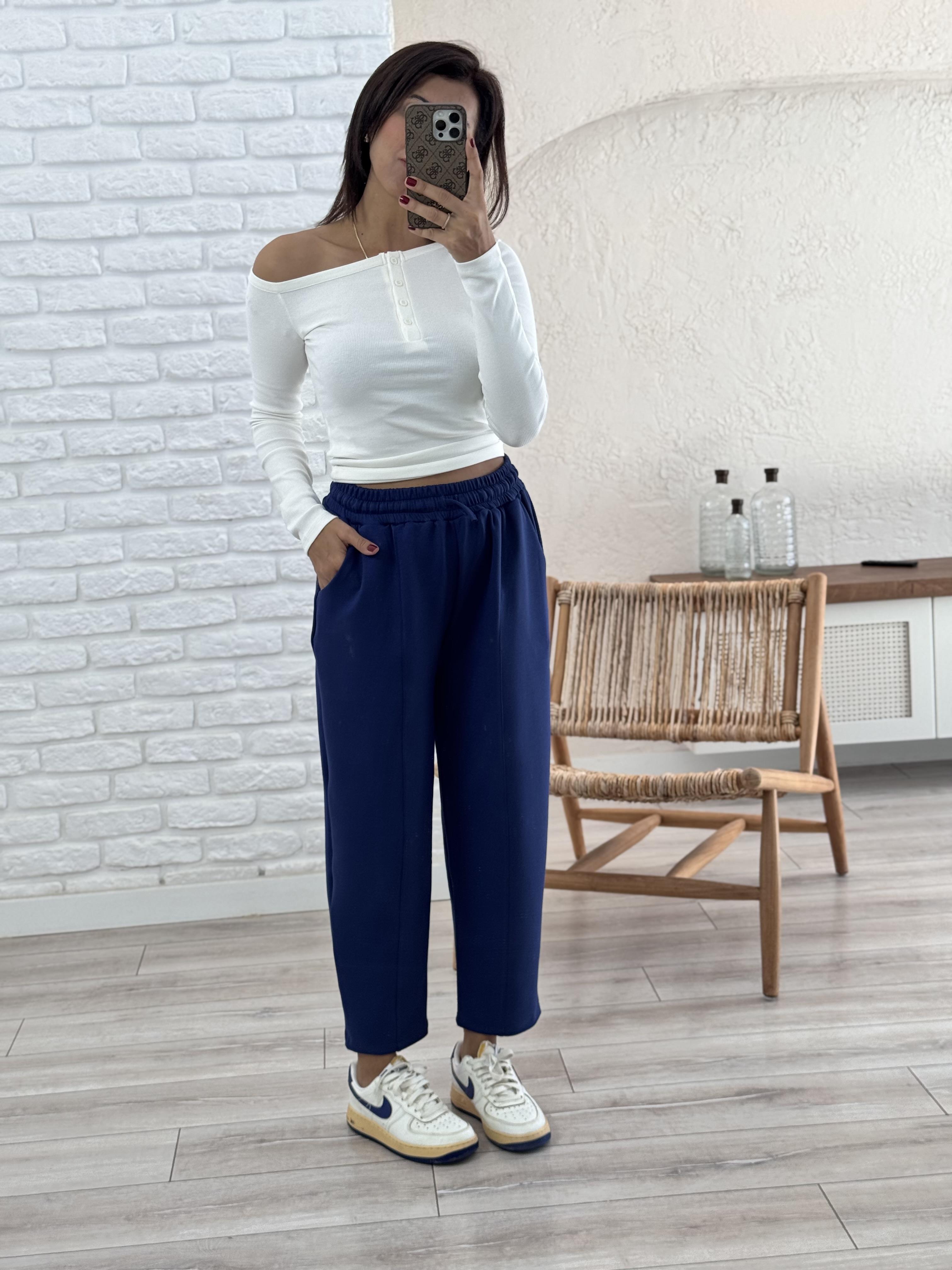 Modal Kumaş Biyeli Şalvar Pantolon Lacivert