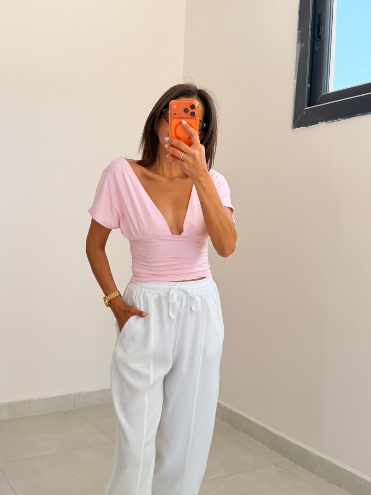 Ön Arka Derin V Top Badi Pembe