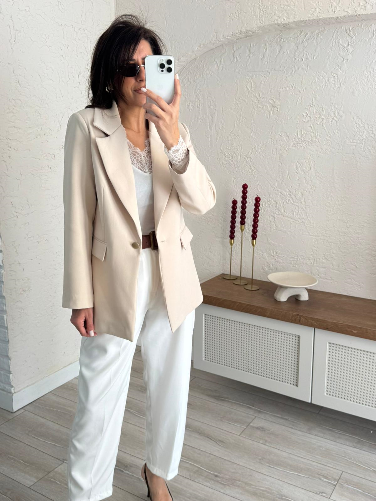 Ön Düğmeli Klasik Blazer Ceket Bej