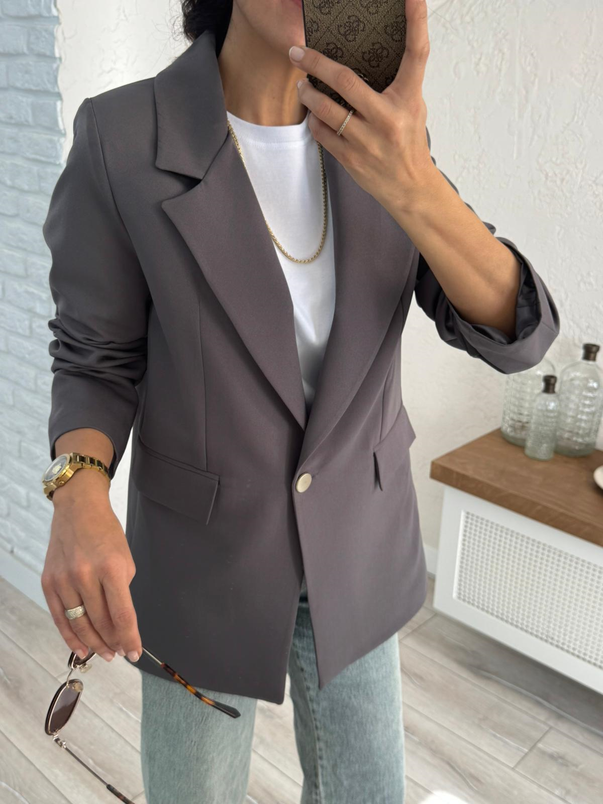Ön Düğmeli Klasik Blazer Ceket  Gri