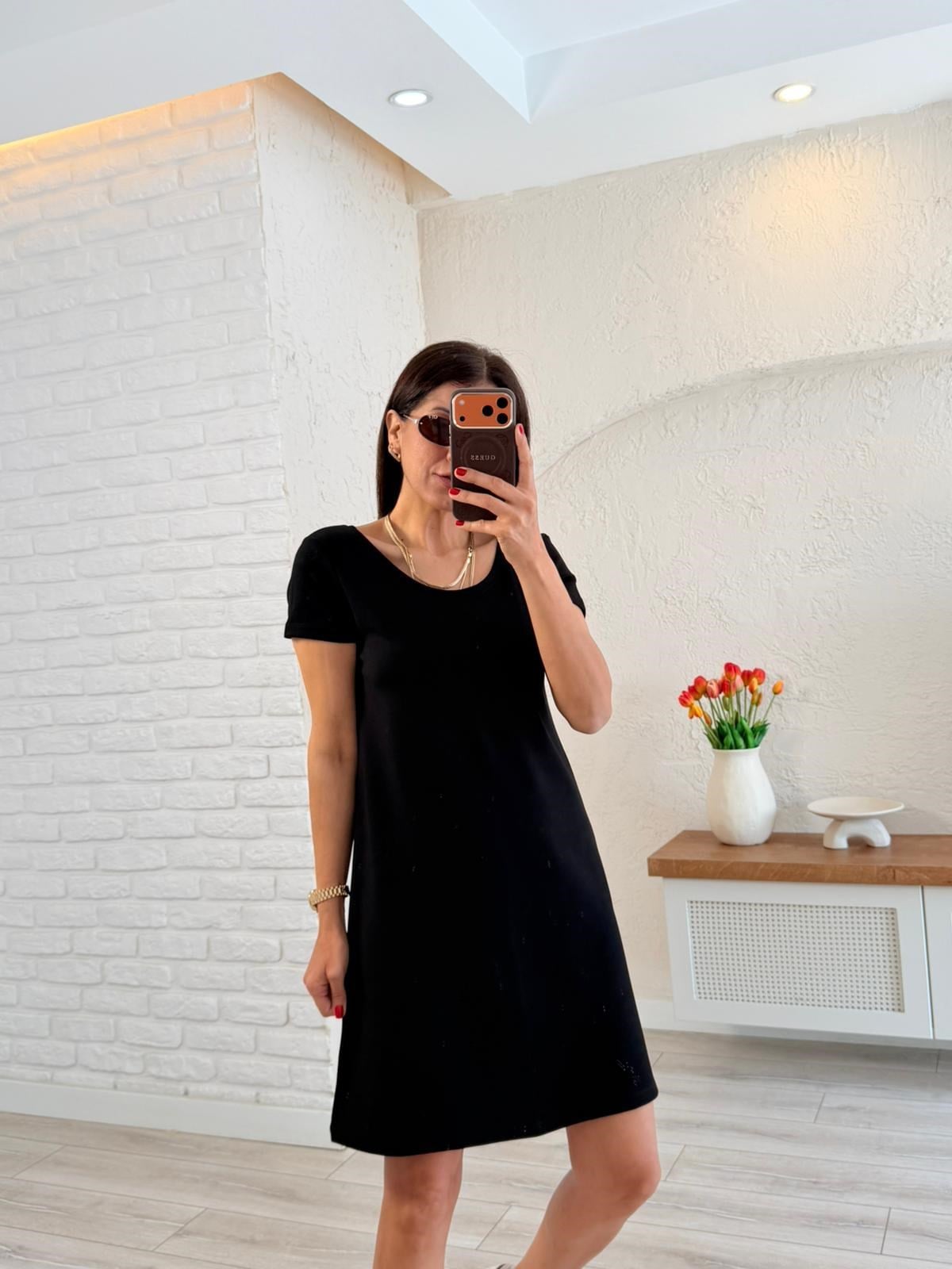 Ön U Arka V Yaka Modal Elbise Siyah