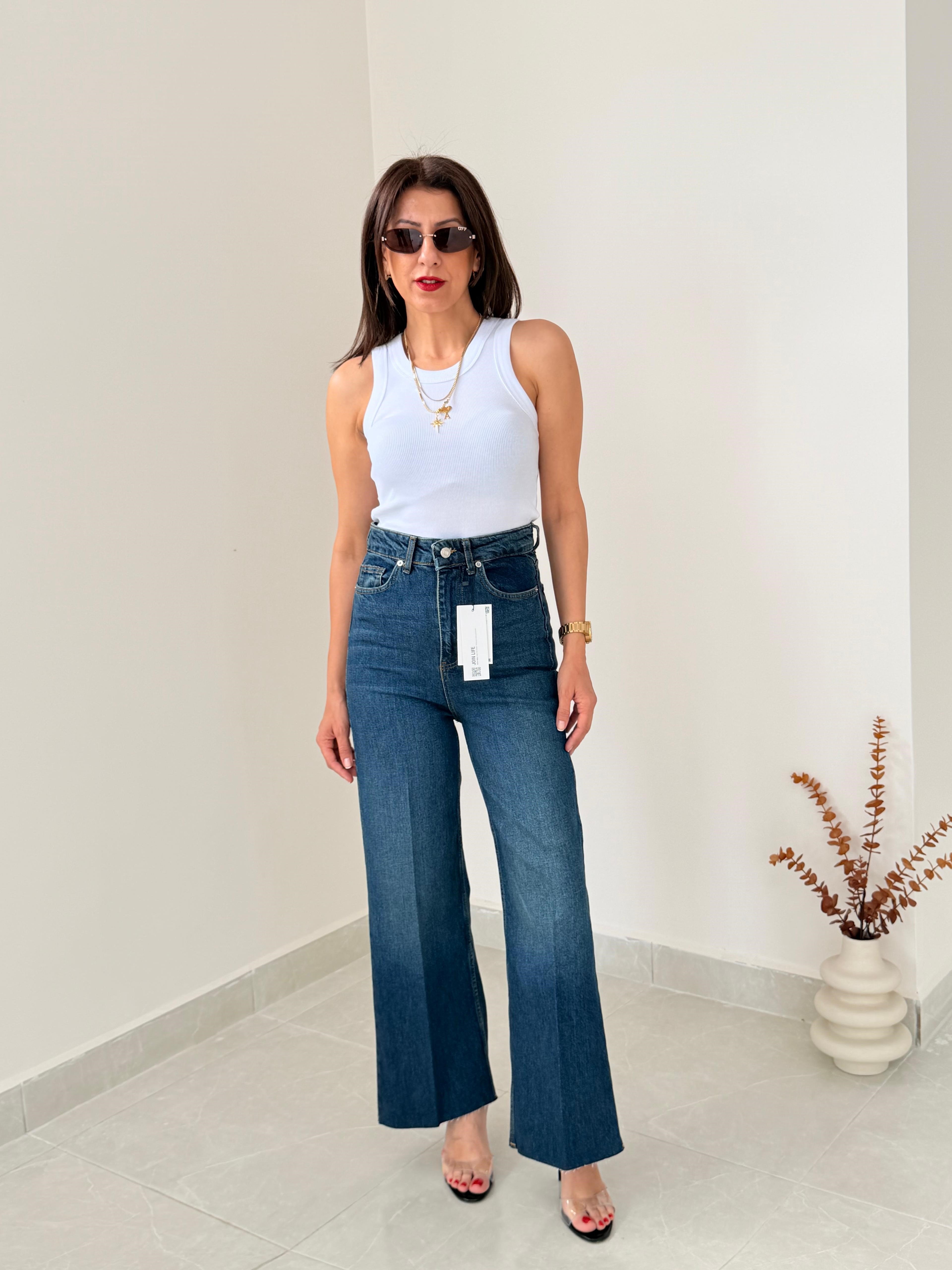 Önden Ütülü Paça Kesik Wide Leg Jean Tint 