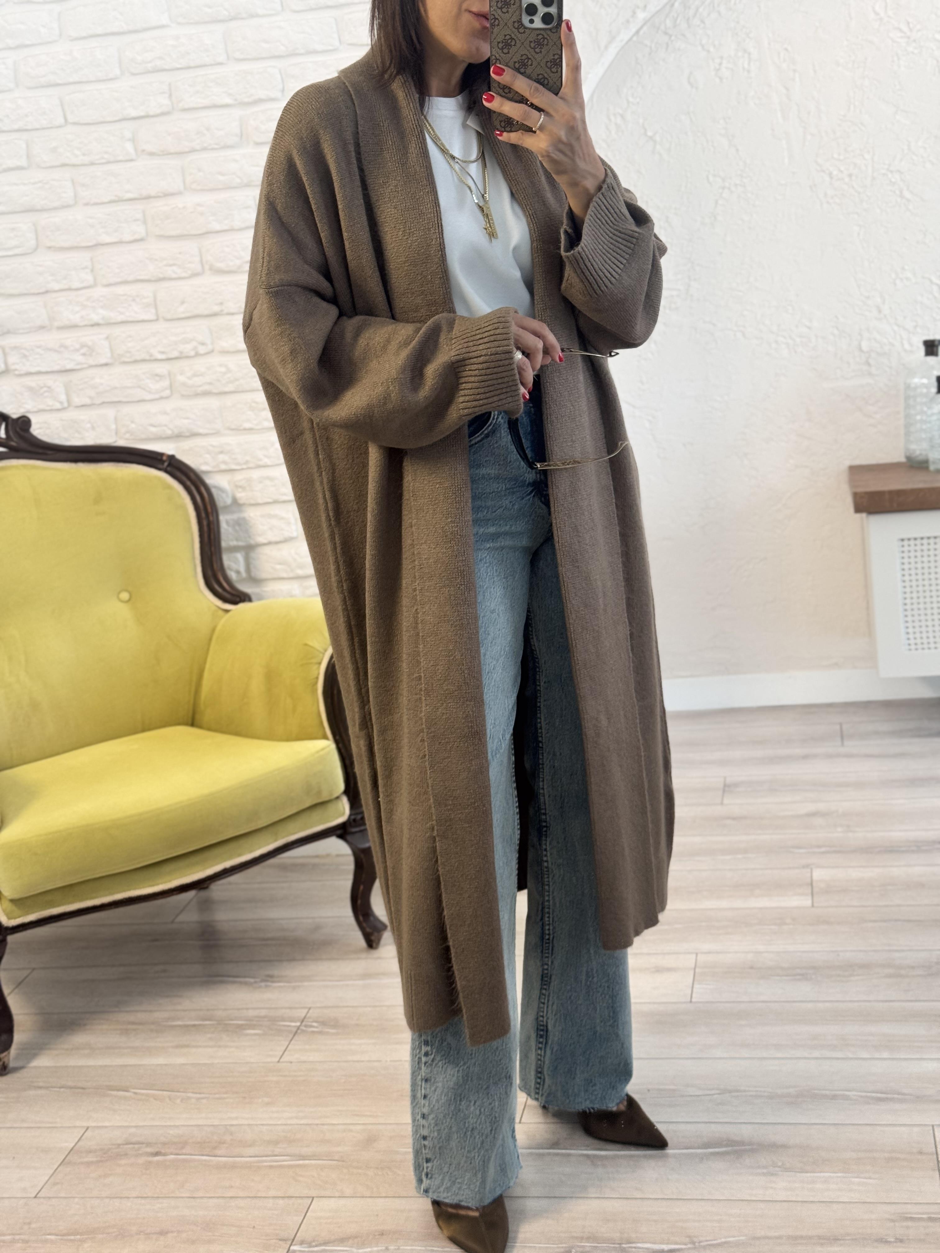 Önü açık Şalı hırka koyu vizon 