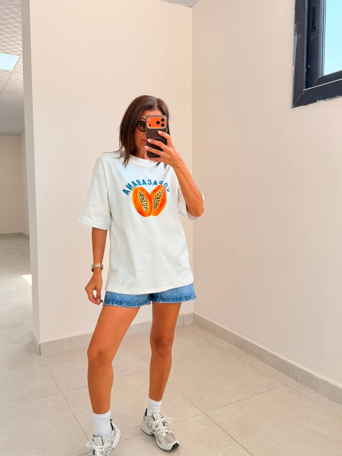 Oversıze Copacabana Baskı Tişört Ekru