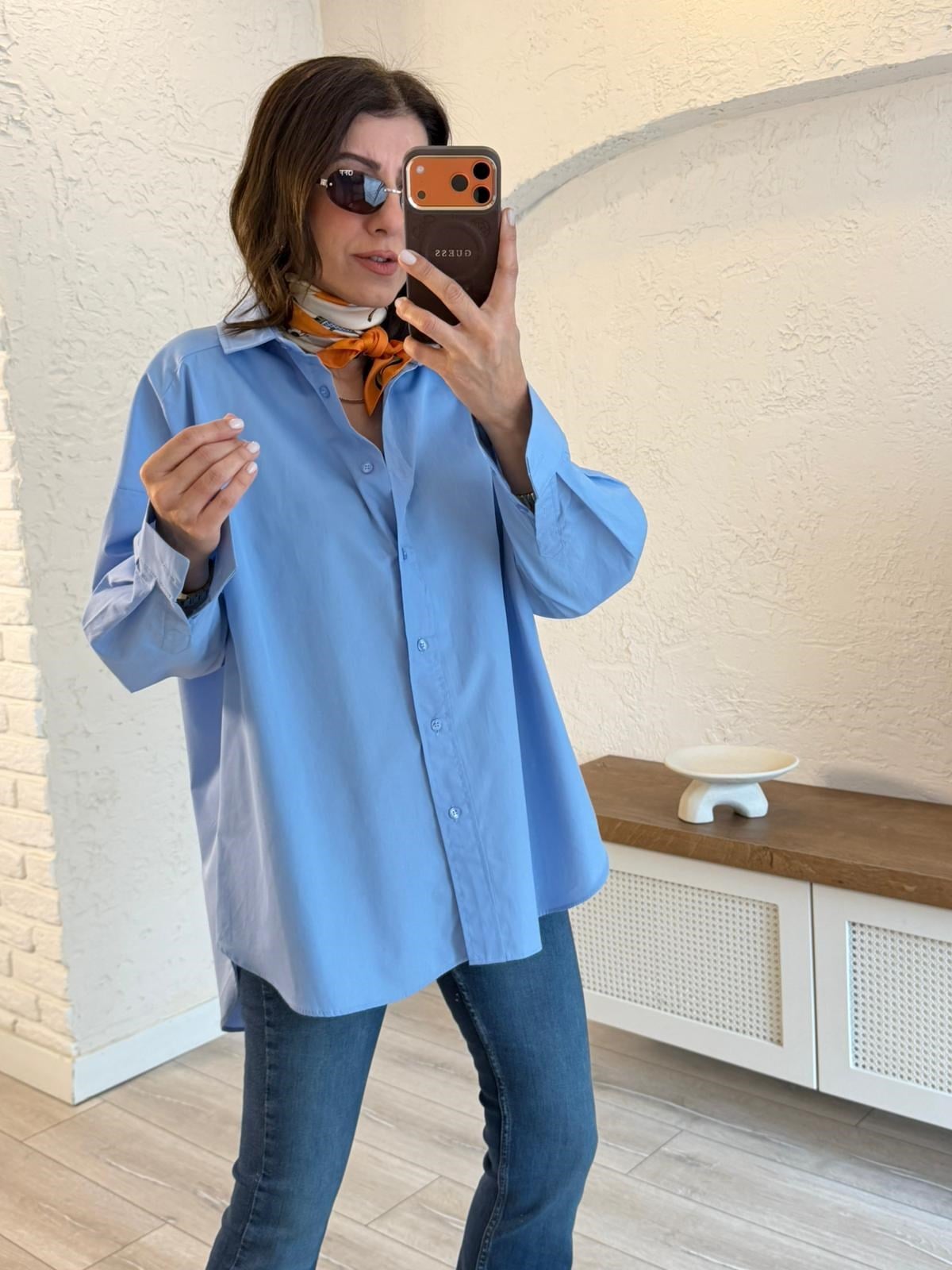 Oversize Poplin Gömlek Mavi