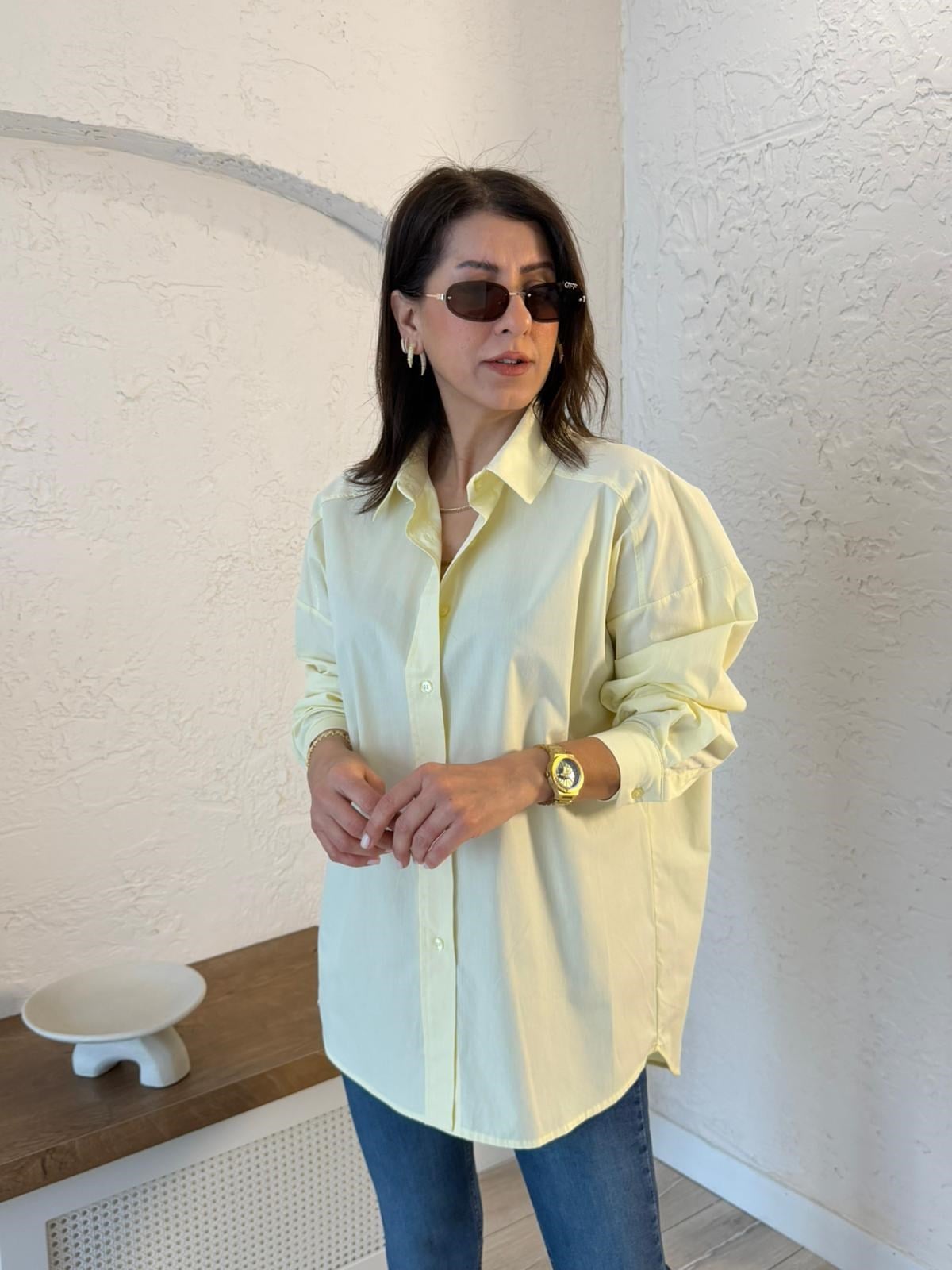 Oversize Poplin Gömlek Sarı
