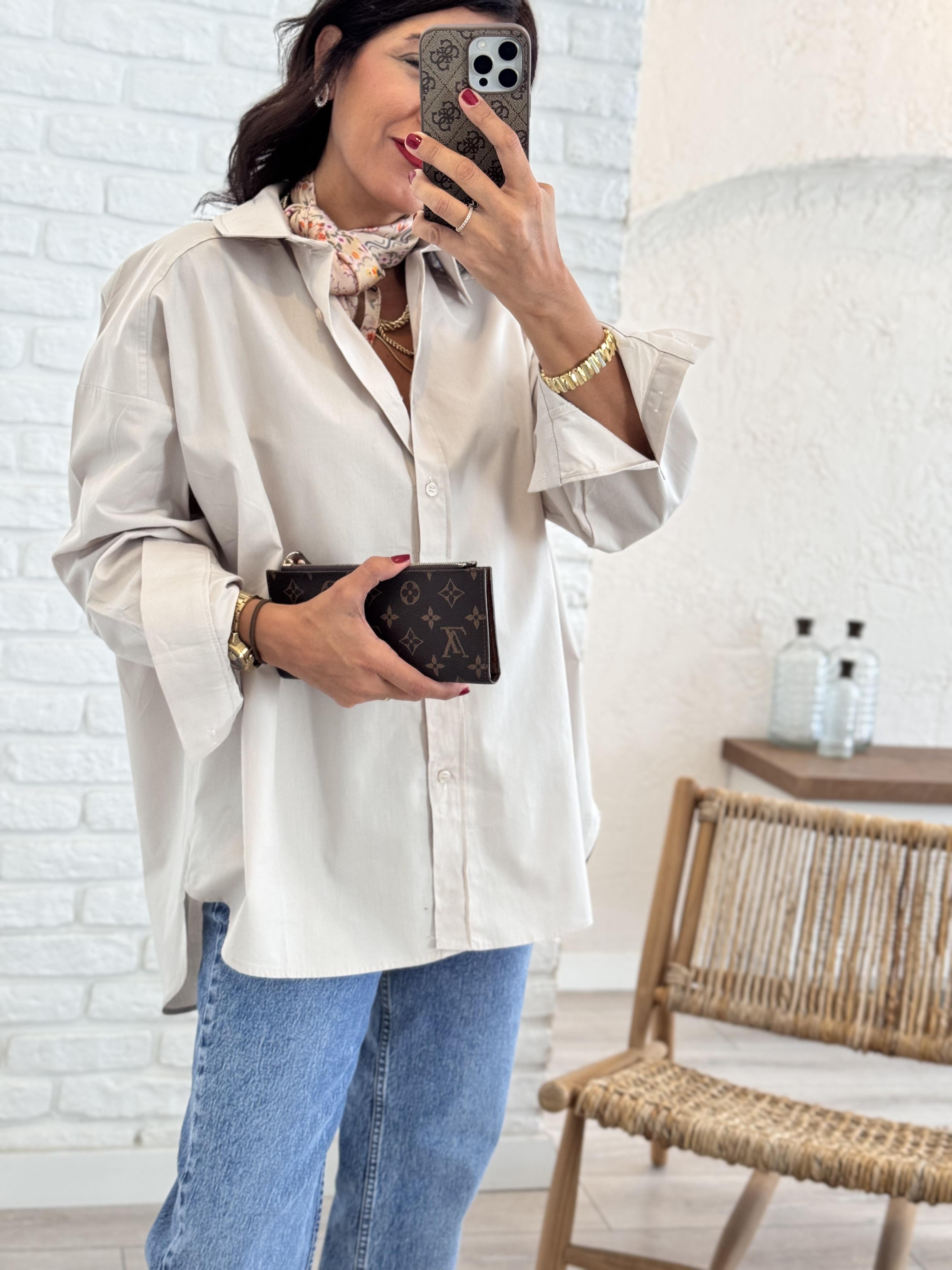 Oversıze Poplin Gömlek Taş