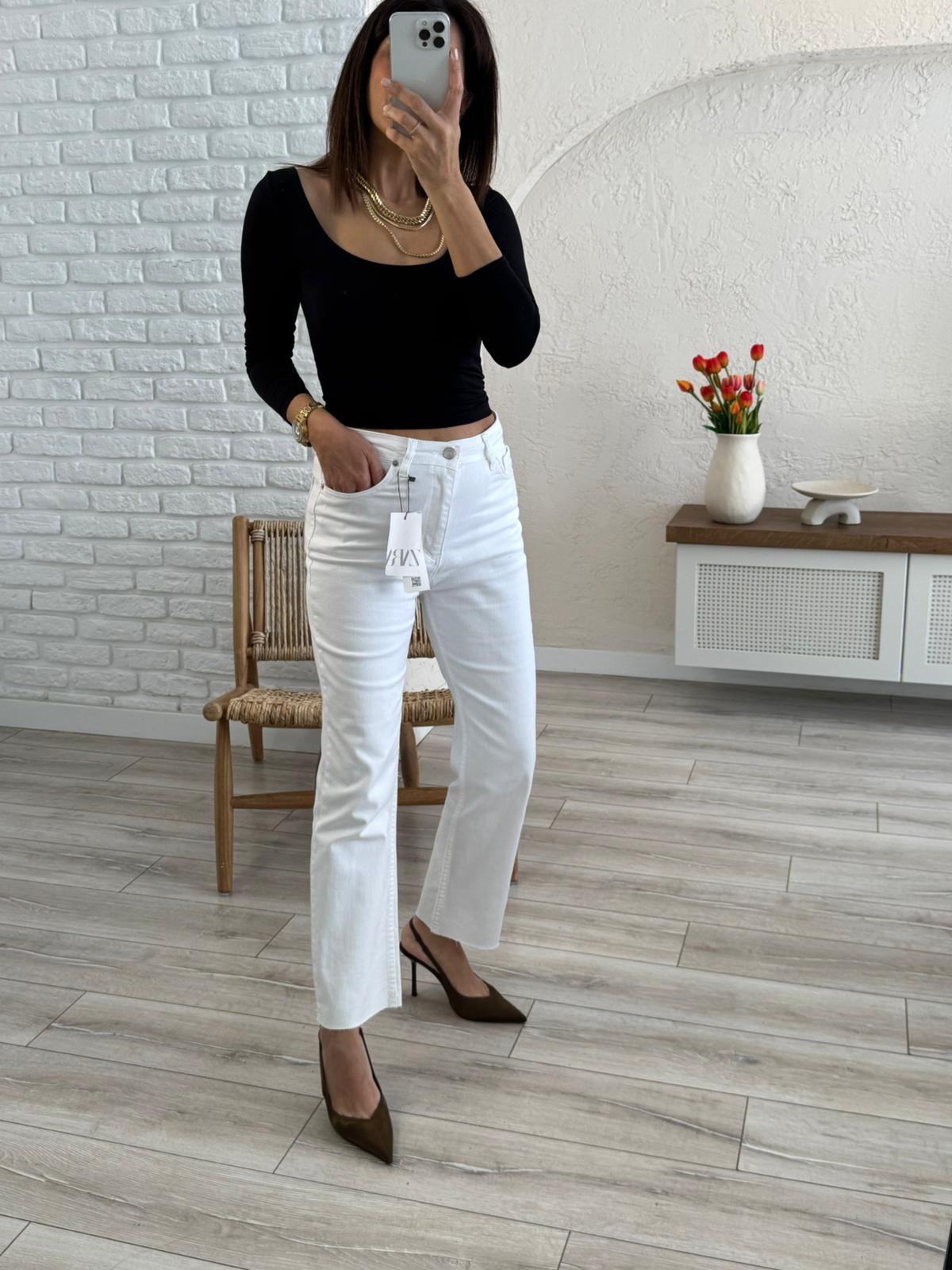 Premium Kalite Yüksek Bel Boyfit Jean Beyaz