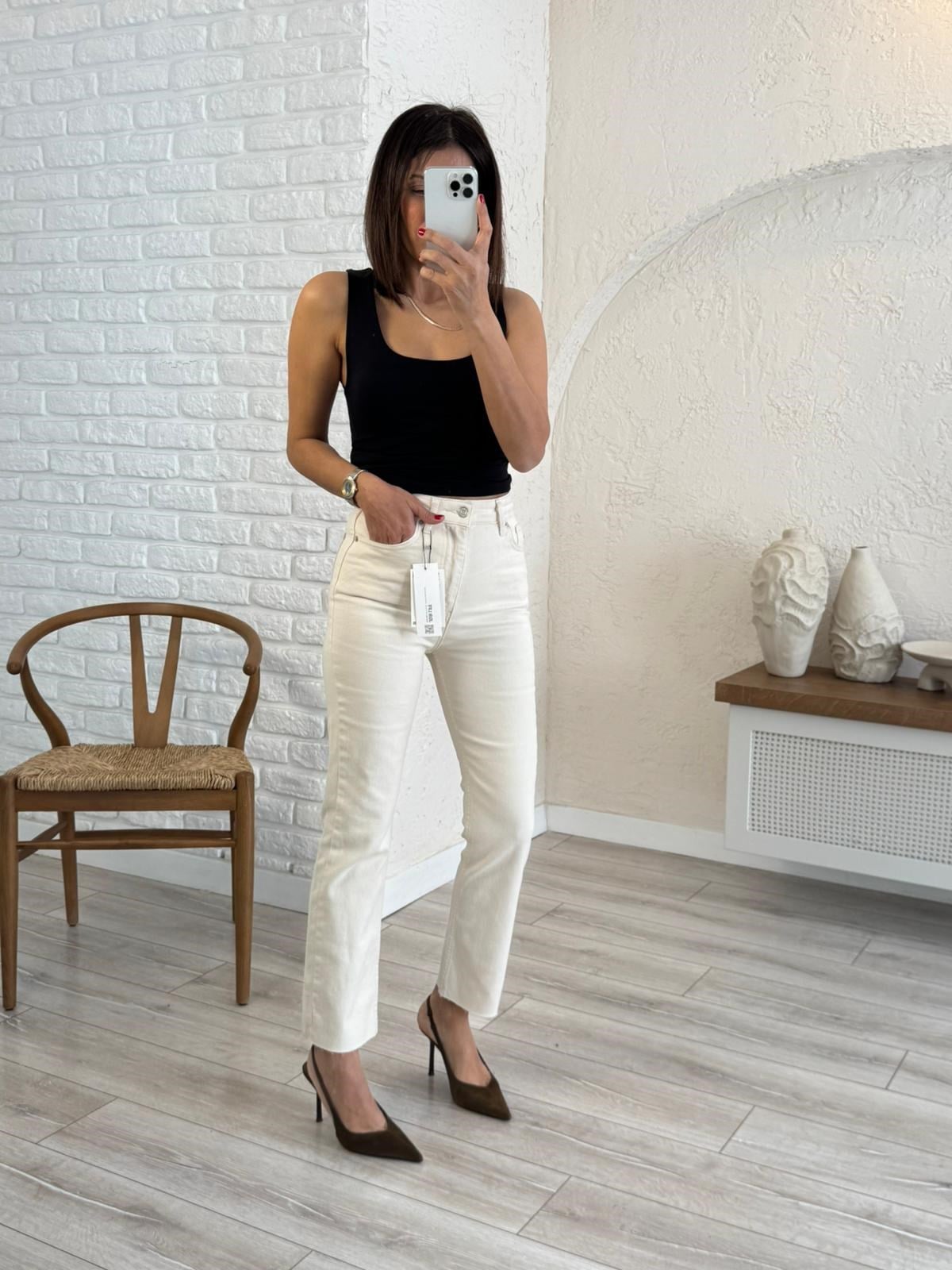 Premium Kalite Yüksek Bel Boyfit Jean Bej