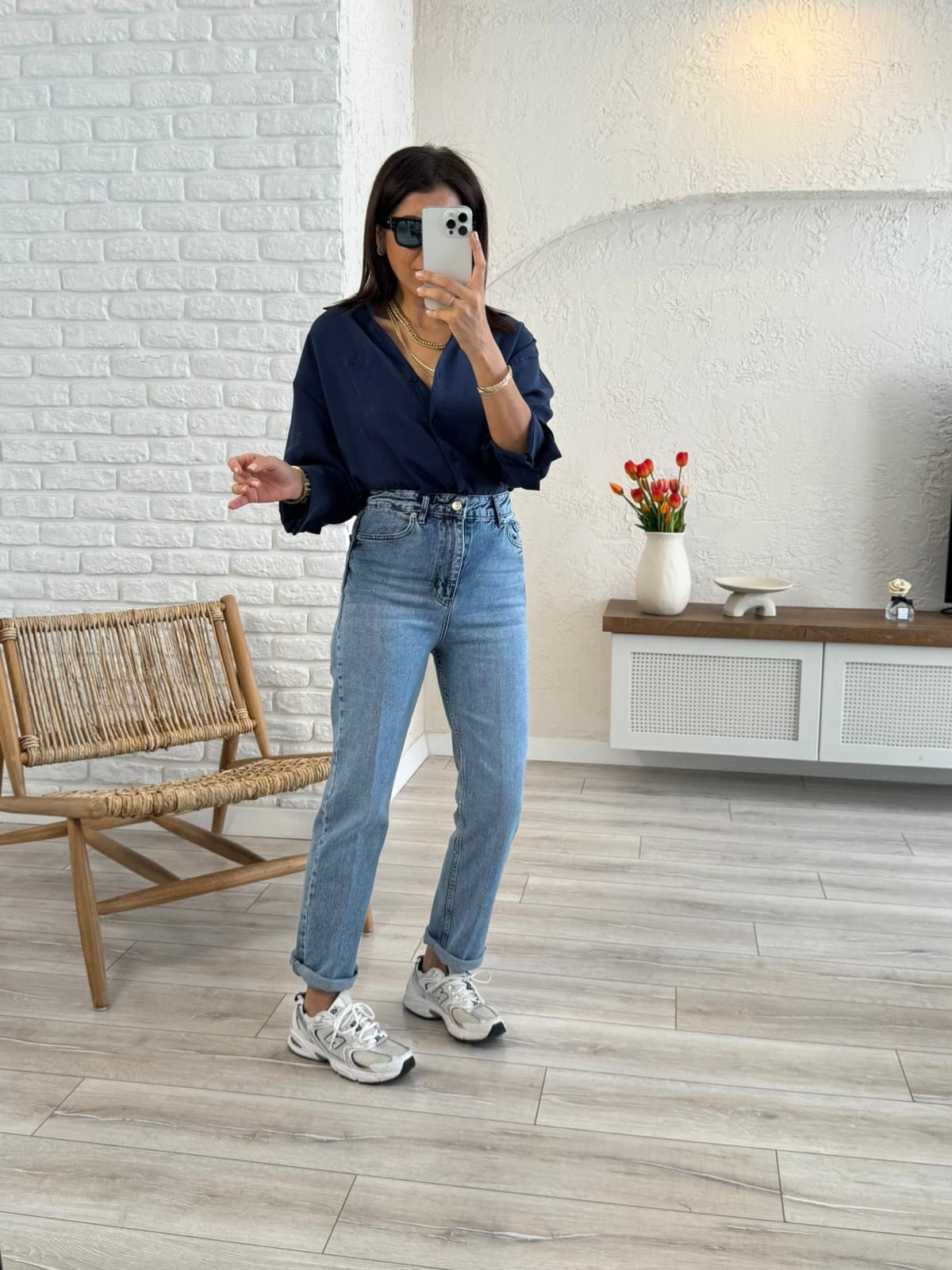 Premium Kalite Yüksek Bel Önden Ütülü Havuç Kesim Jean  Açık Mavi