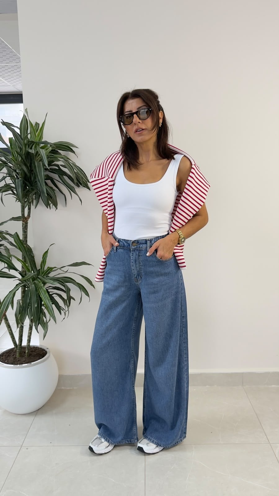 Premium Yumuşak Dokulu Denim Palazzo Mavi
