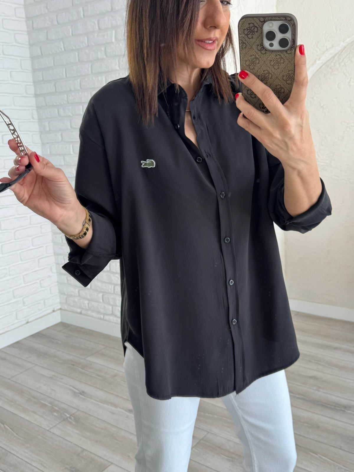 Siyah Kupra Uzun Kol Gömlek 