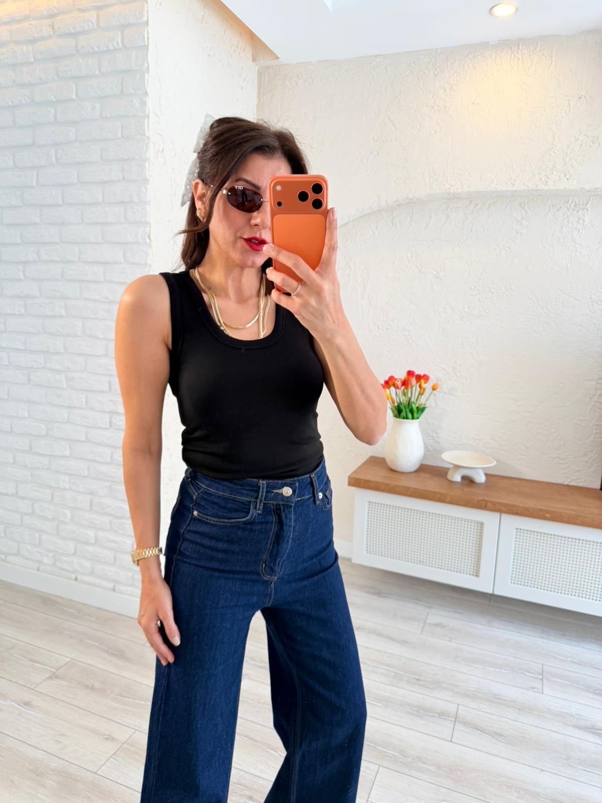 U Yaka Düz Basic Kalın Askılı Atlet Siyah