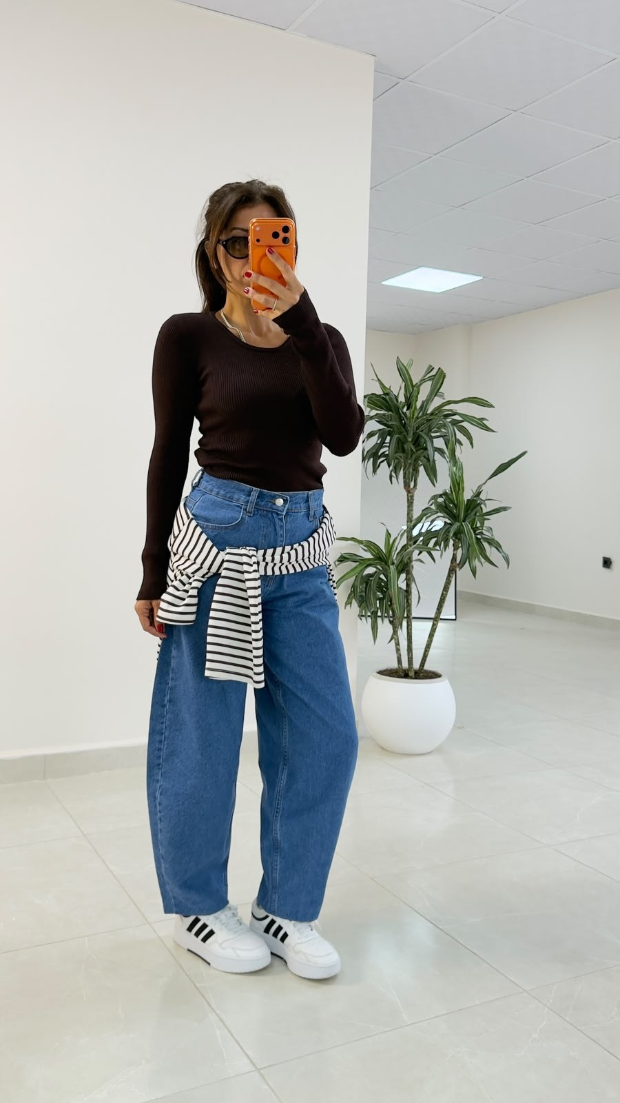 U Yaka Uzun Kol Fitilli Lüx Triko Kahve