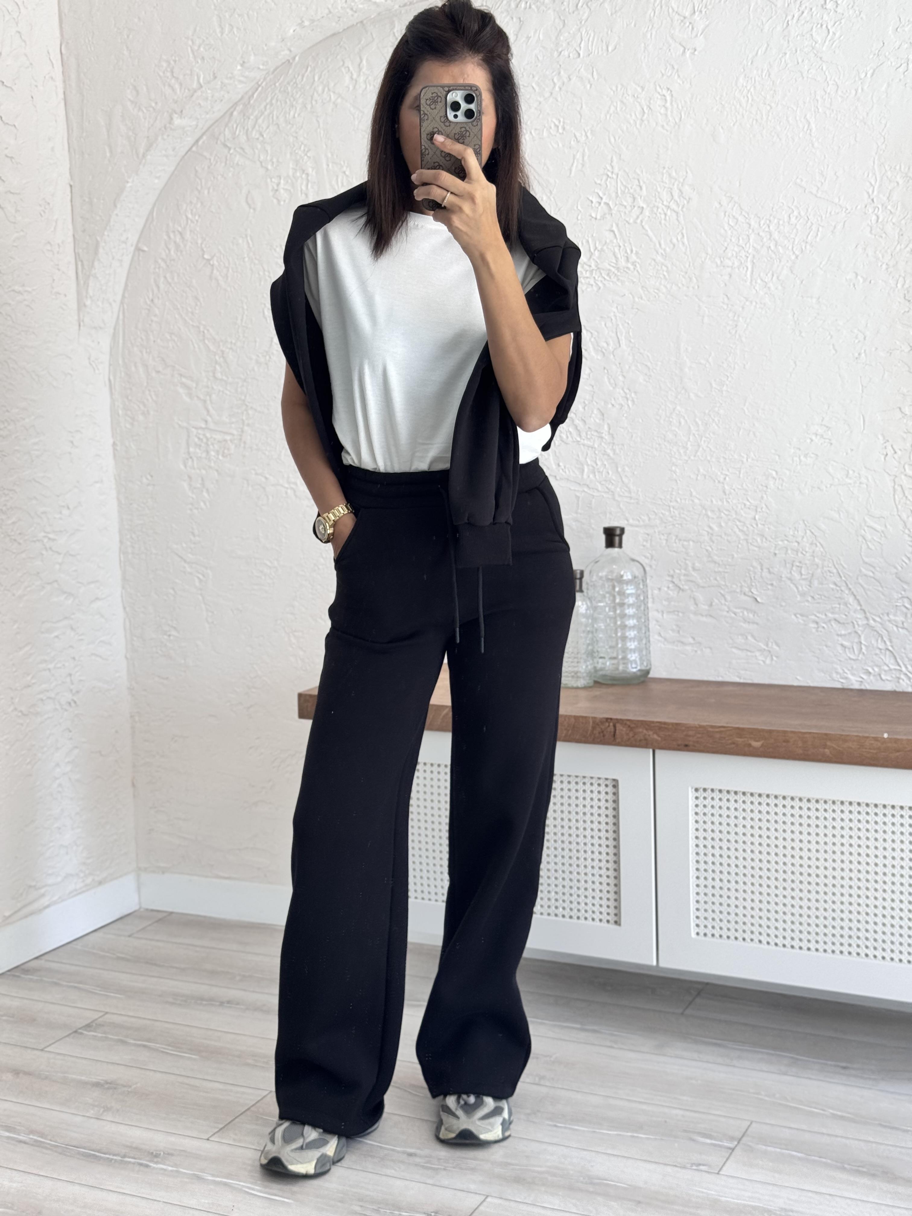 Üç İplik Bol Paça Siyah Eşofman