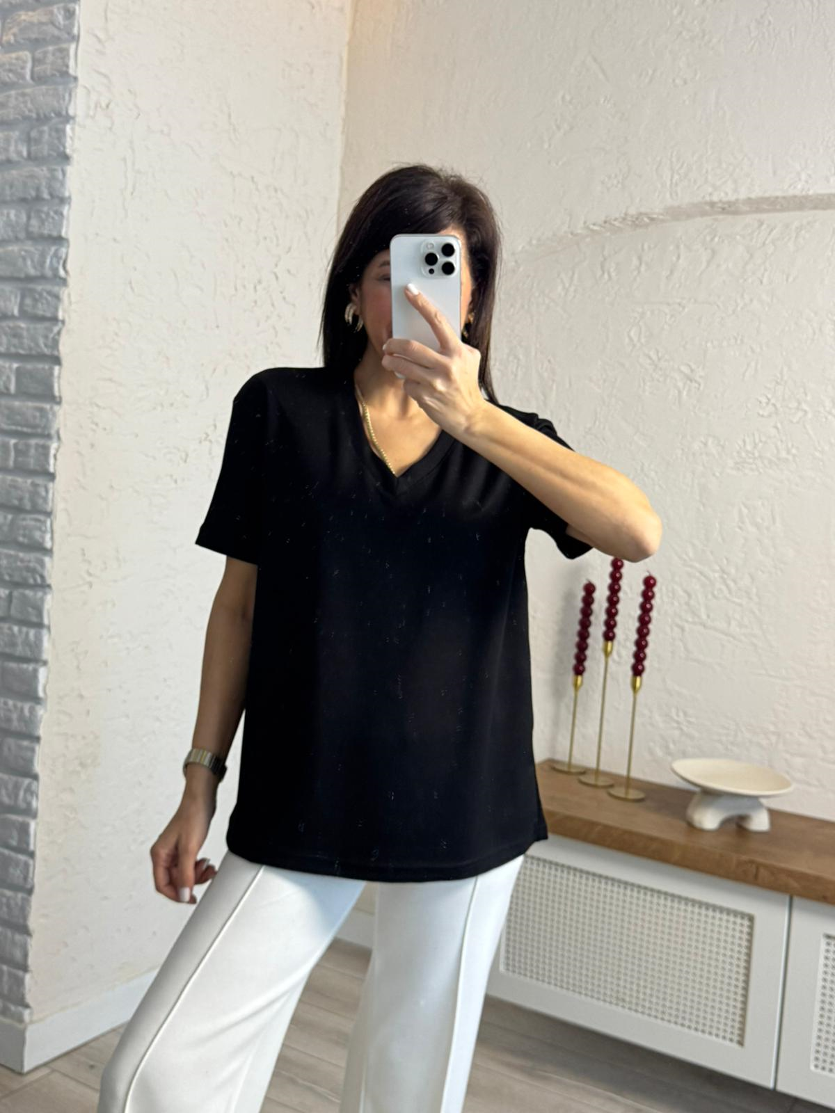 V Yaka Modal Kumaş Tişört Siyah