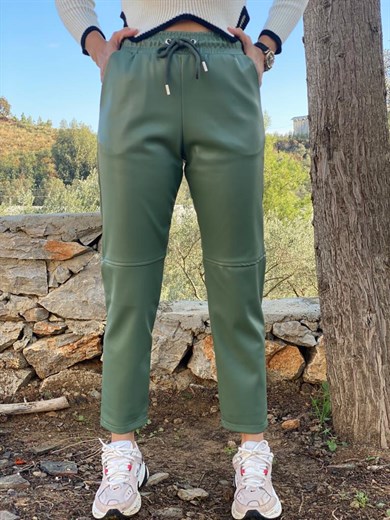 Yumşak Doku Deri Pantolon Çağla Yeşili