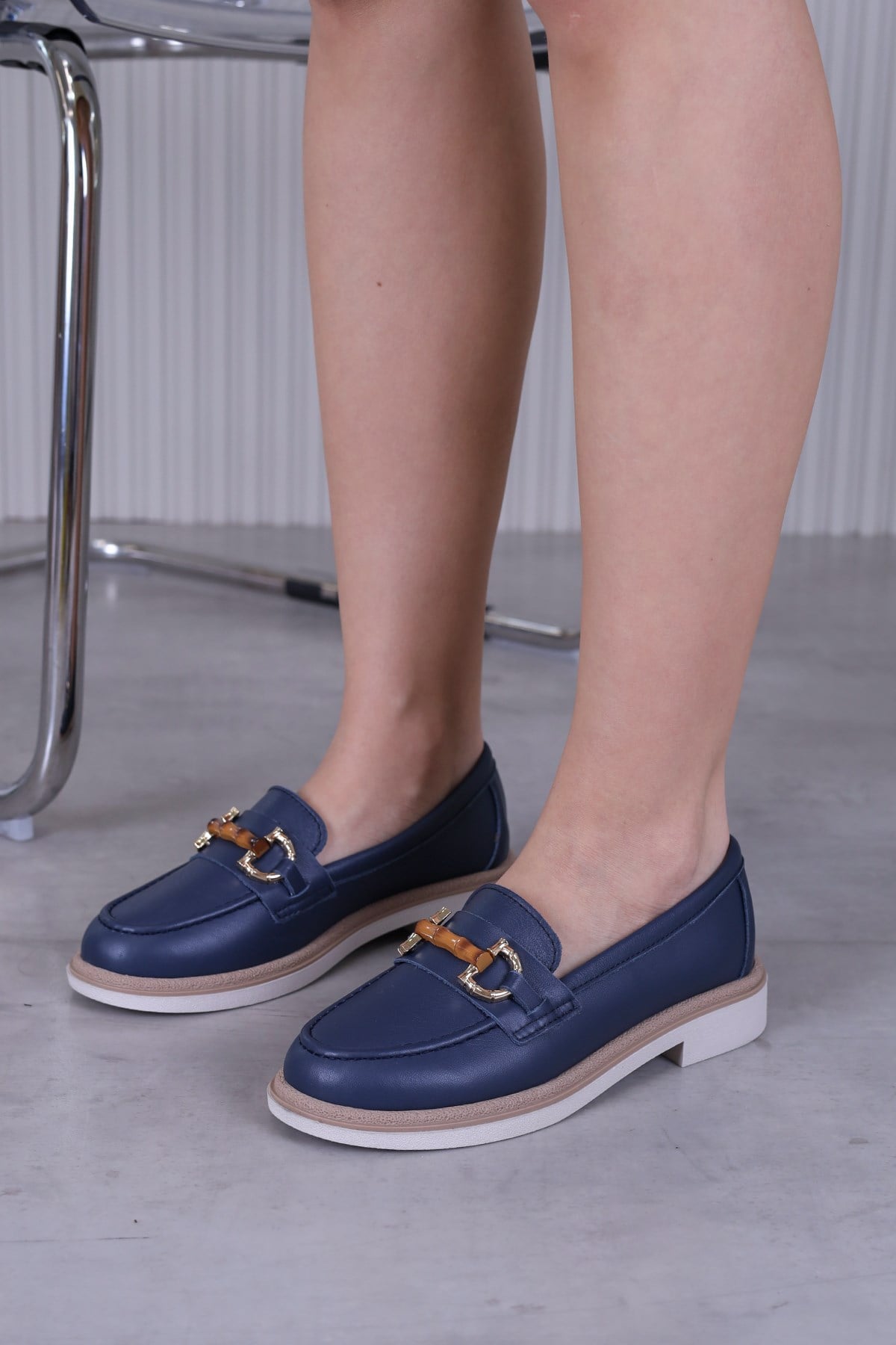 arna model 3 cm tabanlı yeni sezon babet loafer LACIVERT