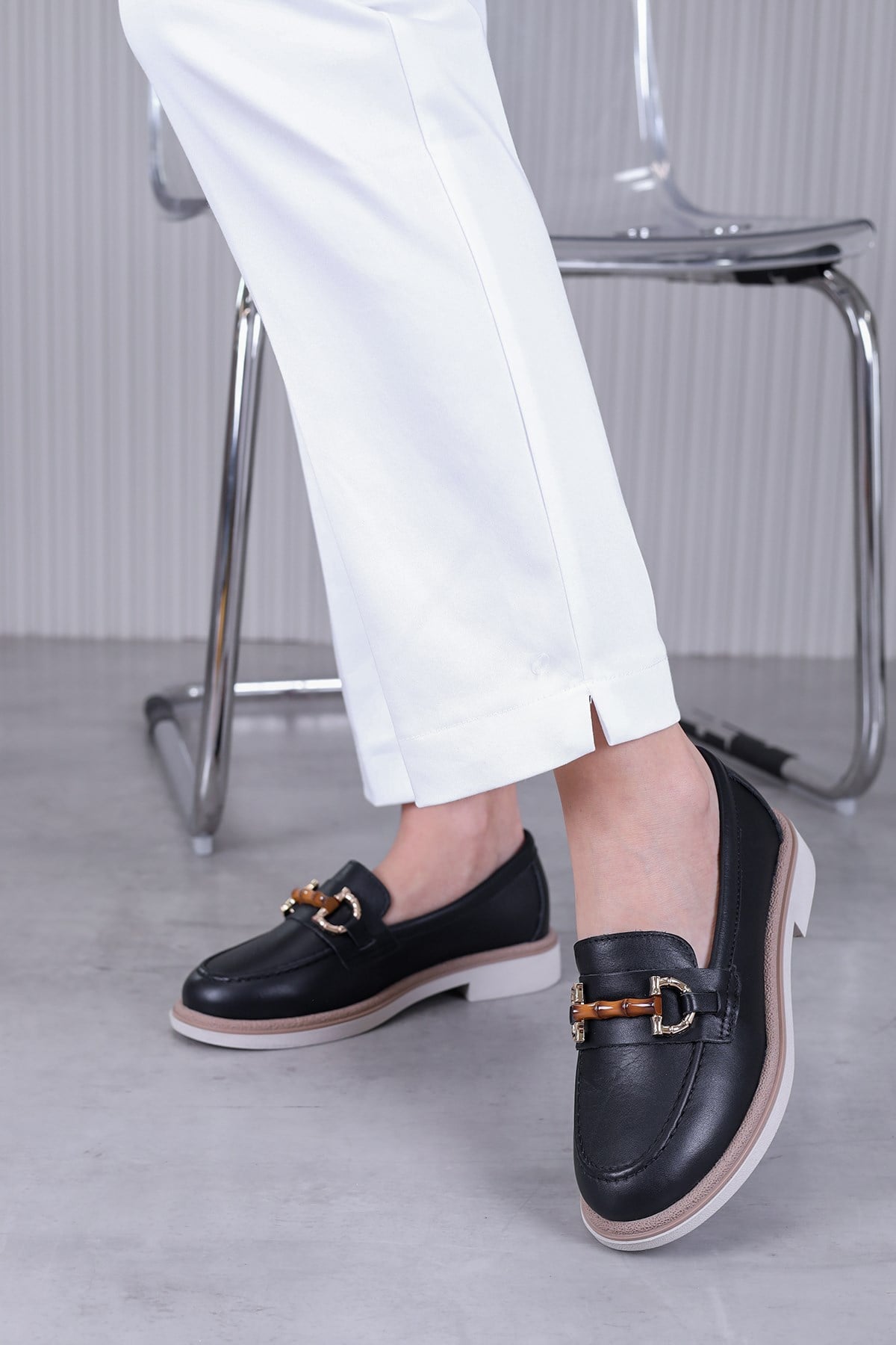 arna model 3 cm tabanlı yeni sezon babet loafer SIYAH