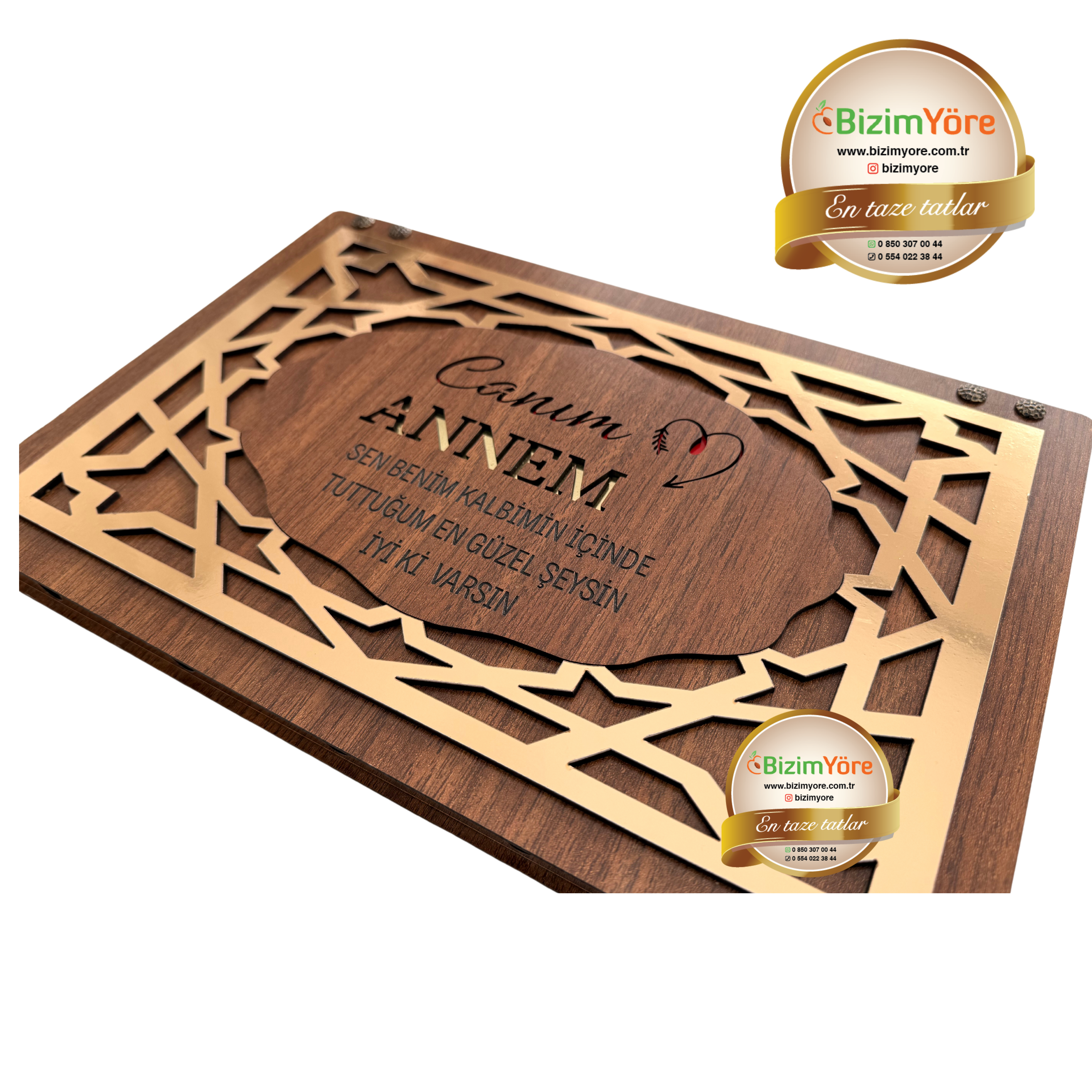 Hediyelik Kayısı TabağıAnneler Gününe Özel Gold Ahşap Hediyelik Kayısı Lokum Paketi 2.3 Kg No: A3