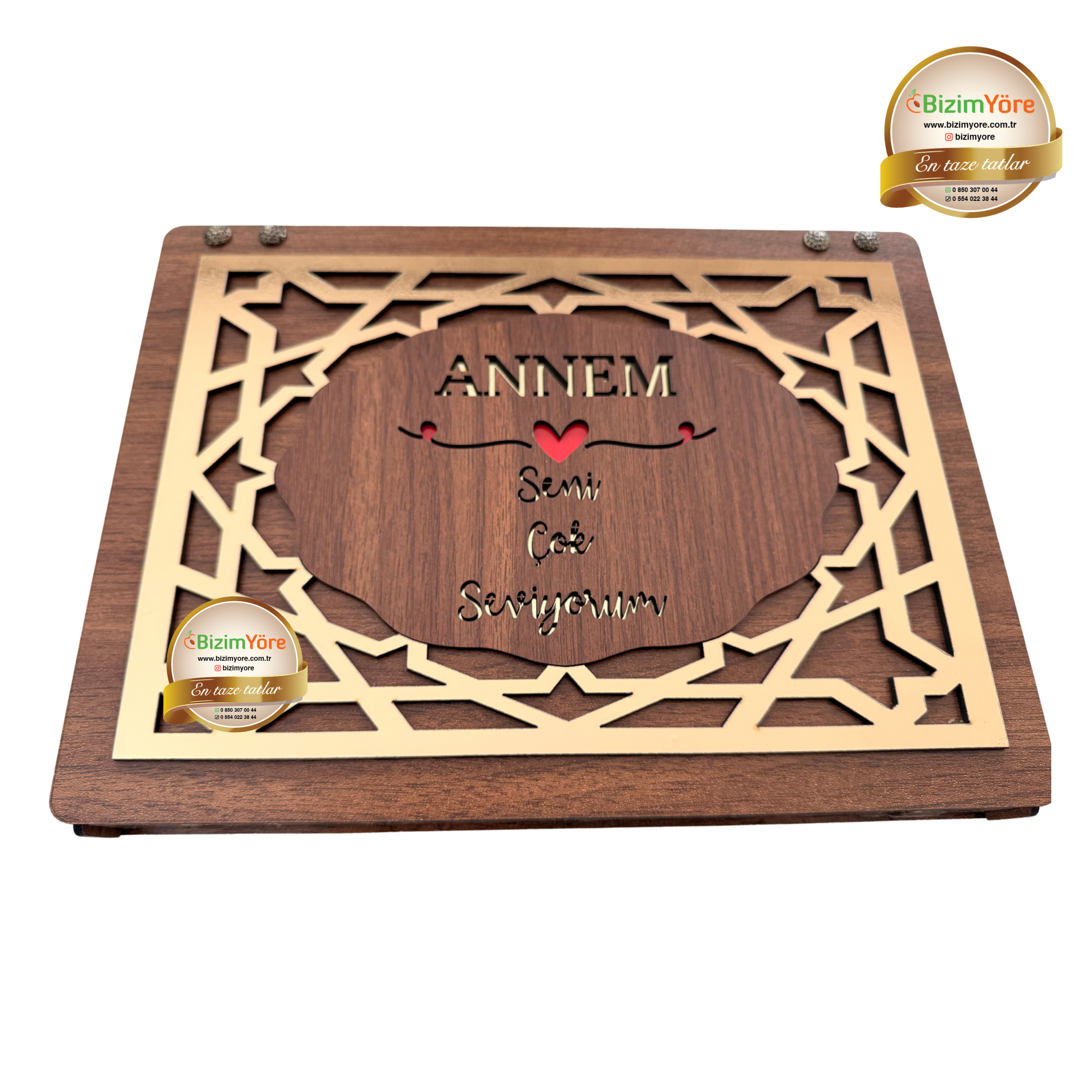 Hediyelik Kayısı TabağıAnneler Gününe Özel Gold Ahşap Hediyelik Kayısı Lokum Paketi 1.8 Kg No: A2