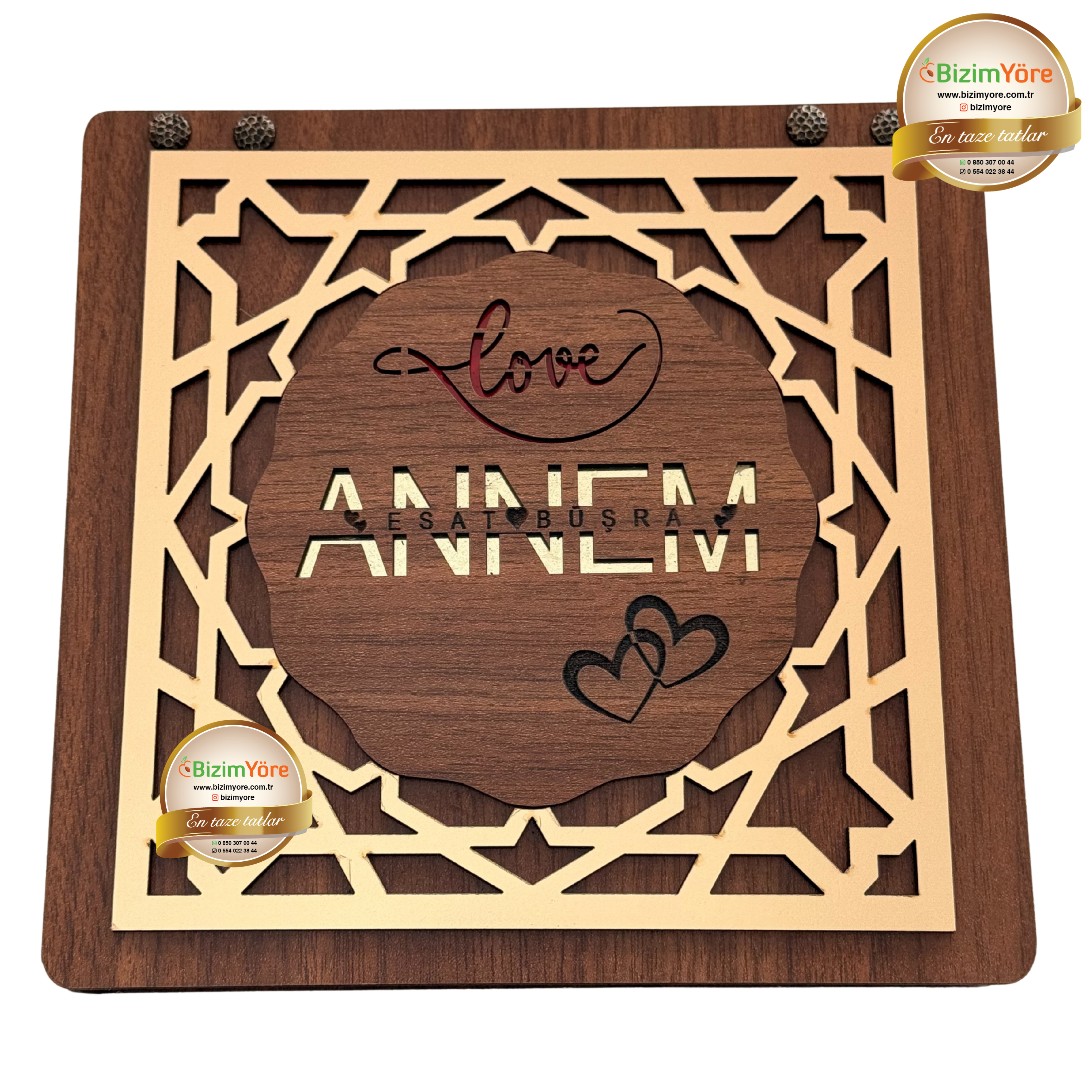 Hediyelik Kayısı TabağıAnneler Gününe Özel Gold Ahşap Hediyelik Kayısı Lokum Paketi 1.3 Kg No: A1