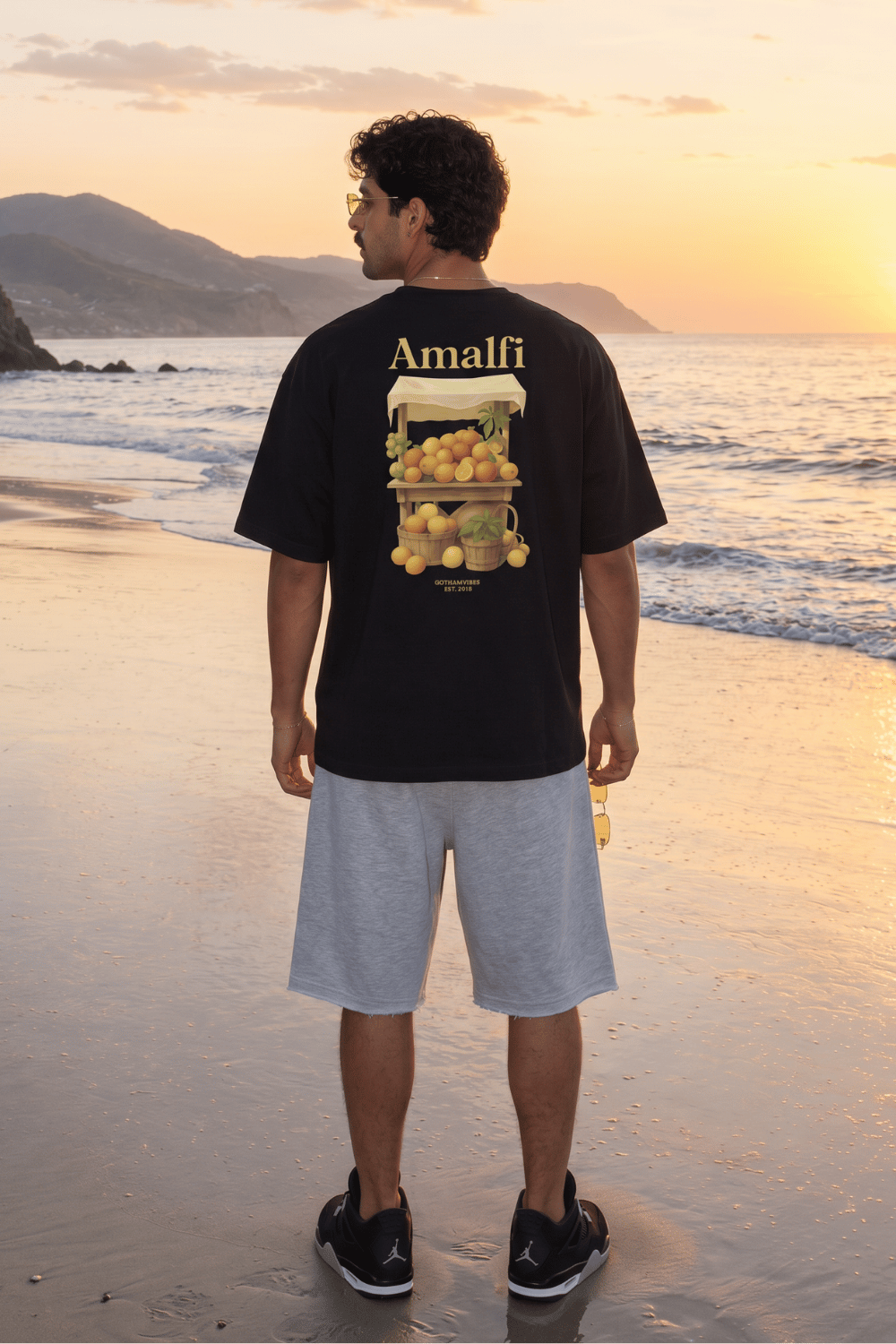 Erkek Amalfi Oversize Siyah T-Shirt