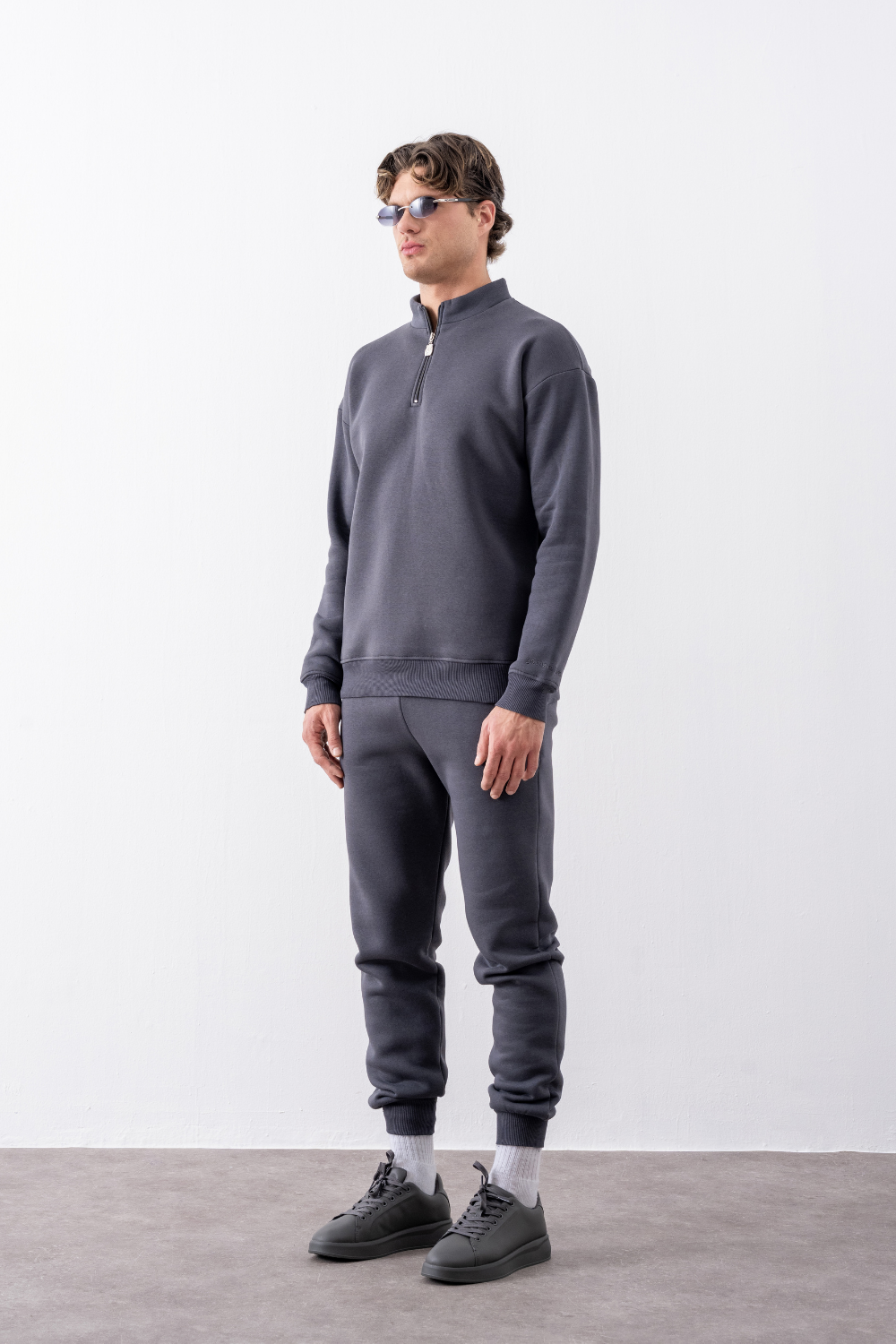 Erkek Antrasit Fermuarlı Oversize Sweatshirt