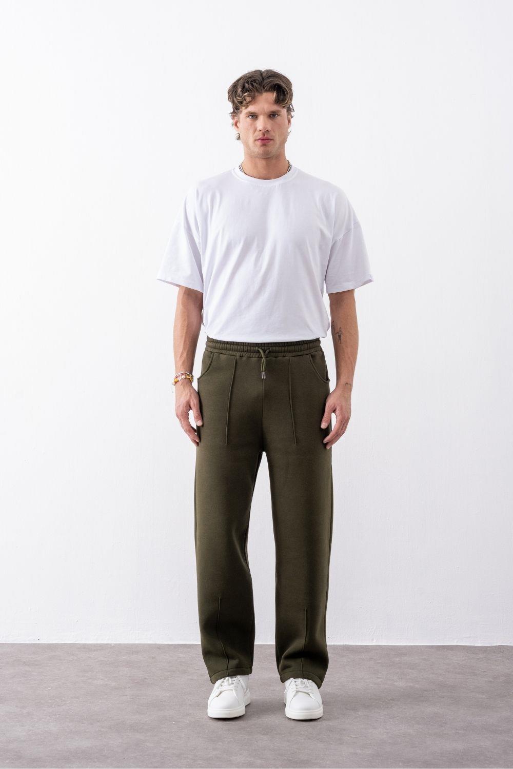 Erkek Baggy Chill Haki Eşofman Altı