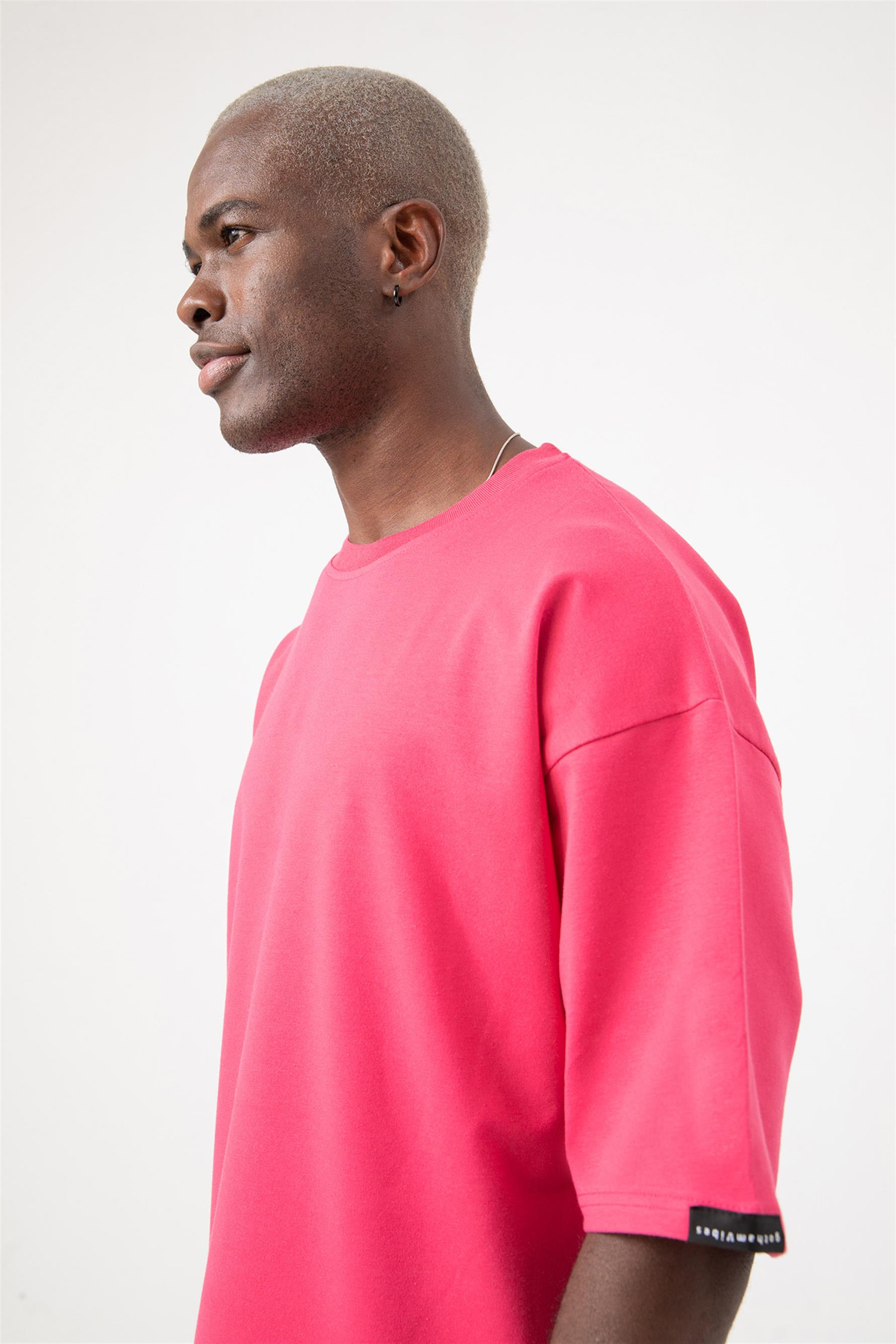 Erkek Base Oversize Fuşya T-Shirt