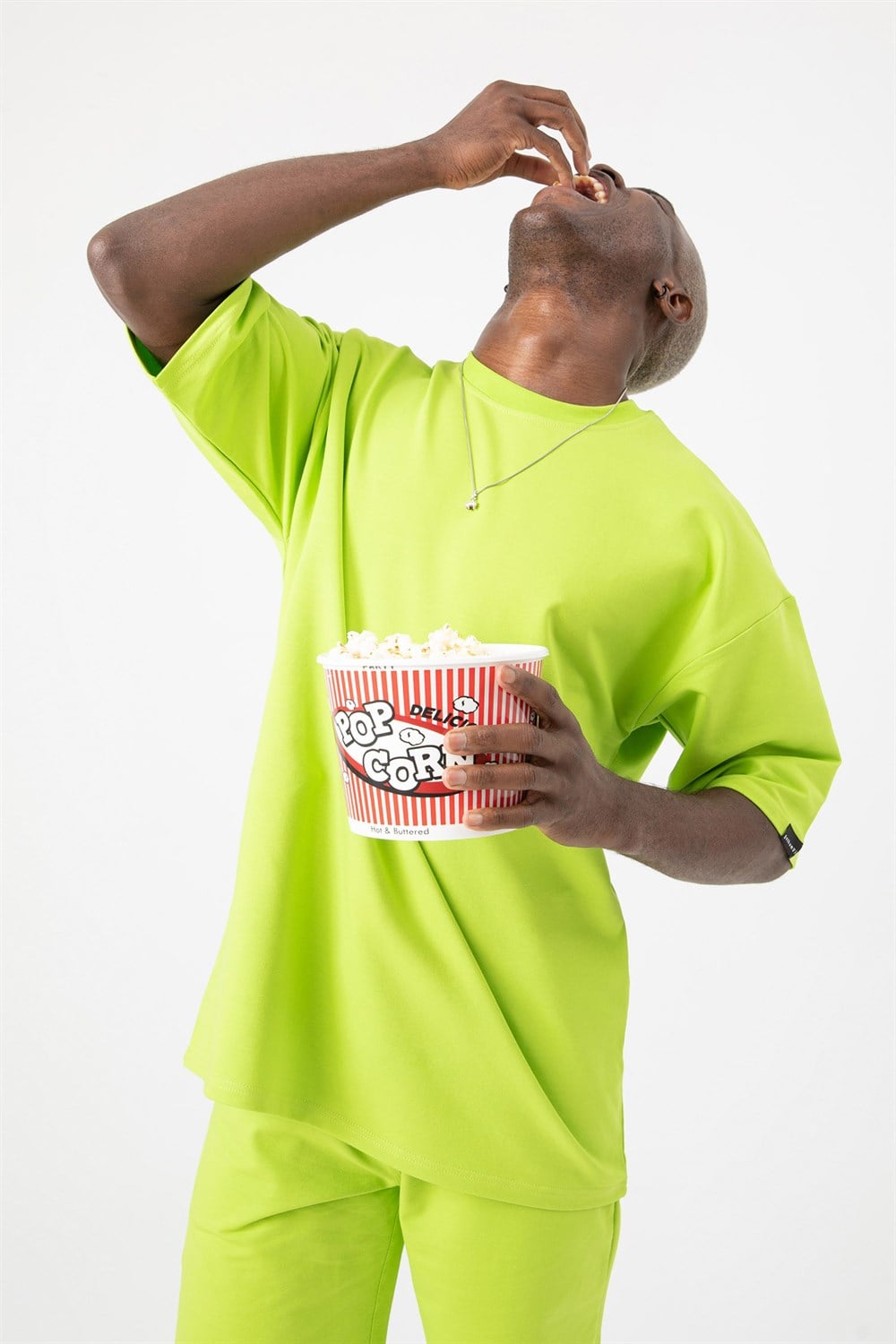 Erkek Base Oversize Lime Yeşili T-Shirt