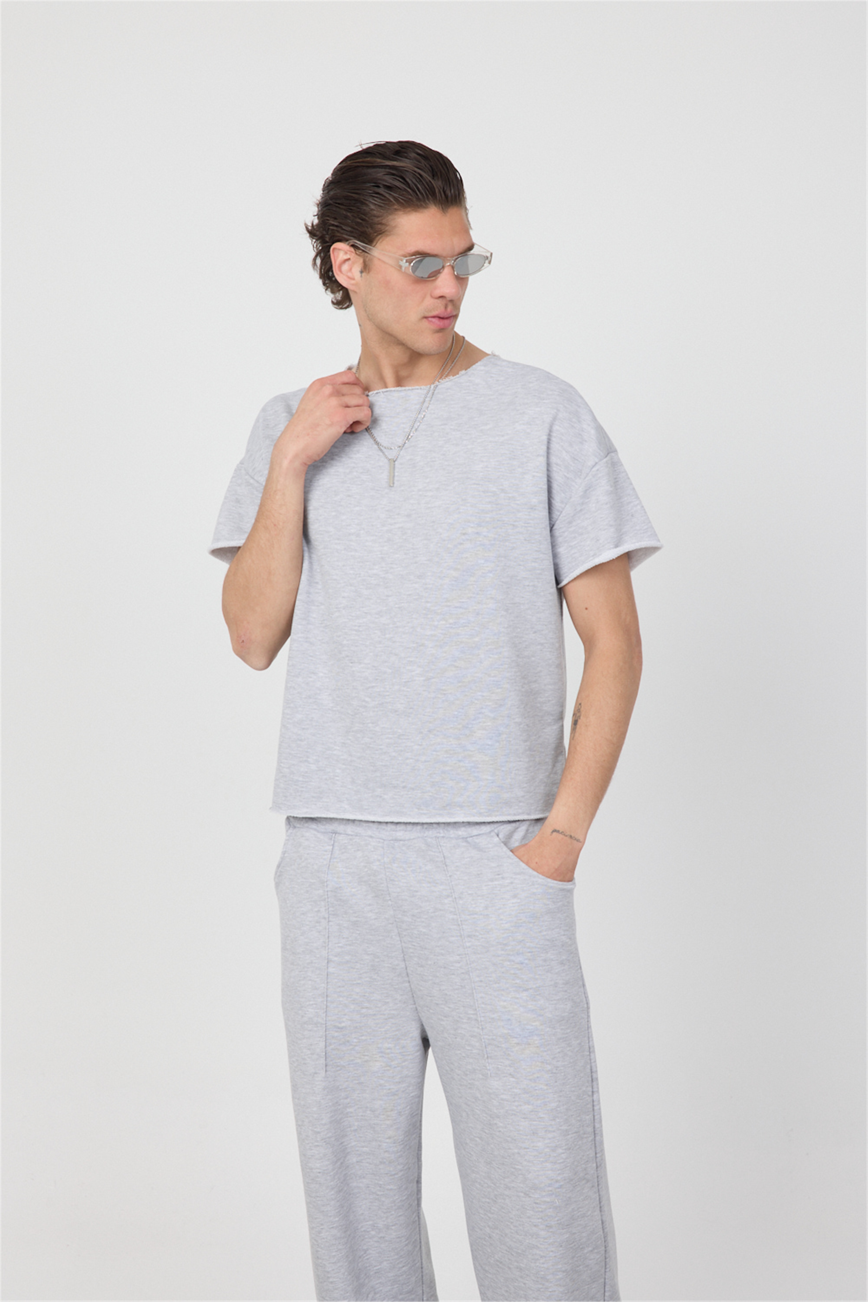 Erkek Blank Boxy Gri T-Shirt
