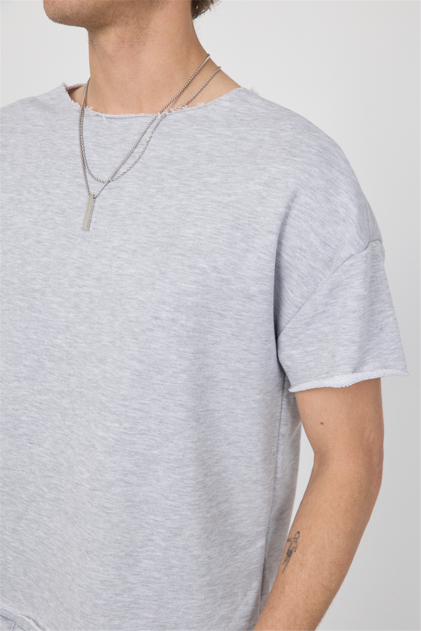 Erkek Blank Boxy Gri T-Shirt