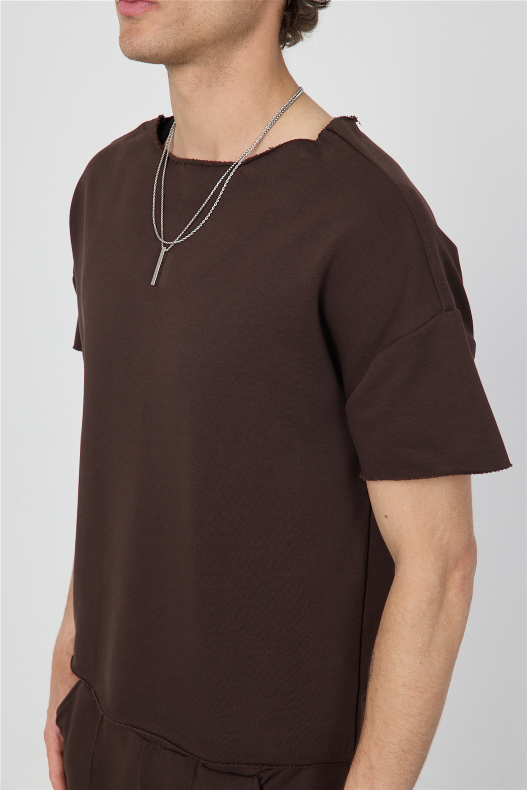Erkek Blank Boxy Kahverengi T-Shirt