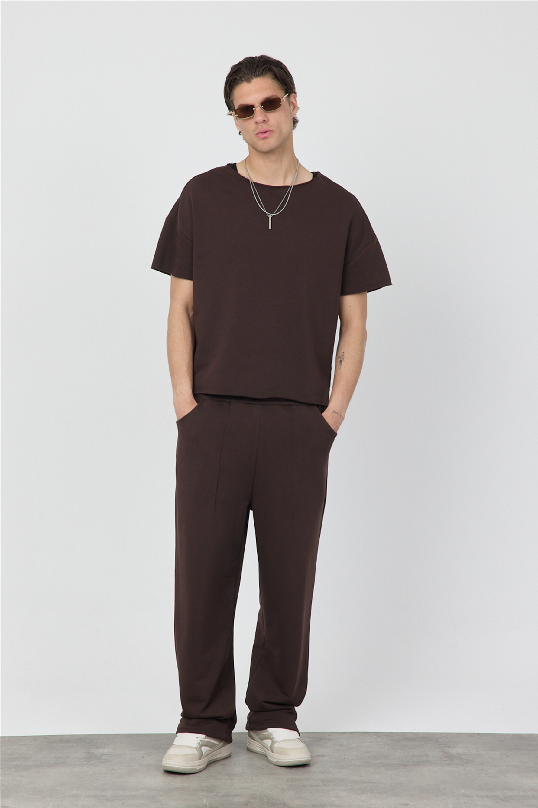 Erkek Blank Boxy Kahverengi T-Shirt