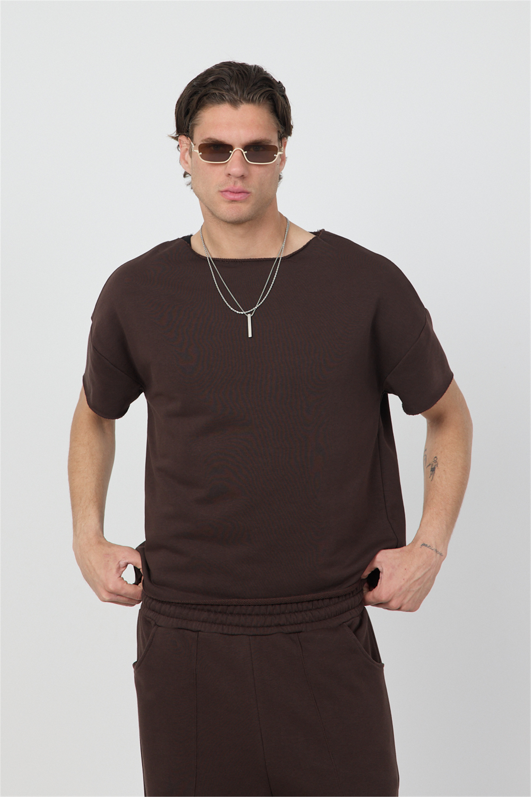 Erkek Blank Boxy Kahverengi T-Shirt