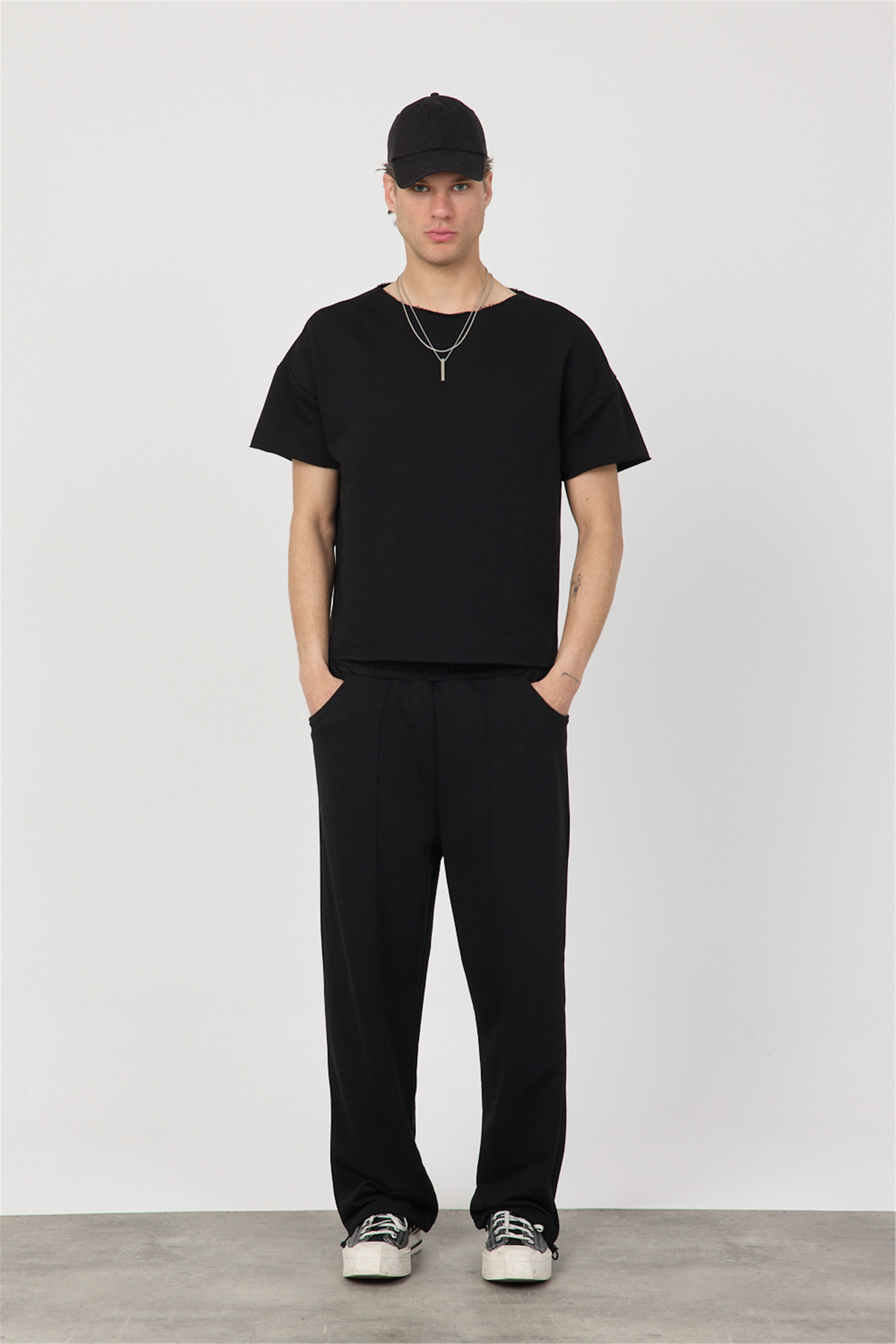 Erkek Blank Boxy Siyah T-Shirt