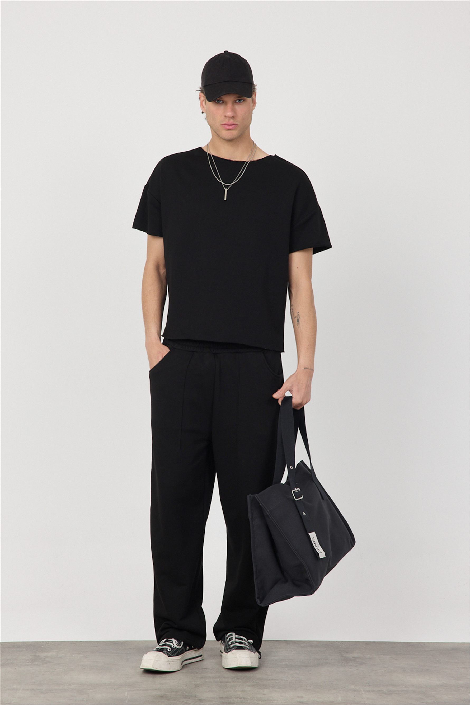 Erkek Blank Boxy Siyah T-Shirt