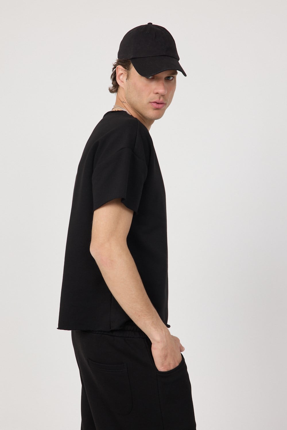Erkek Blank Boxy Siyah T-Shirt