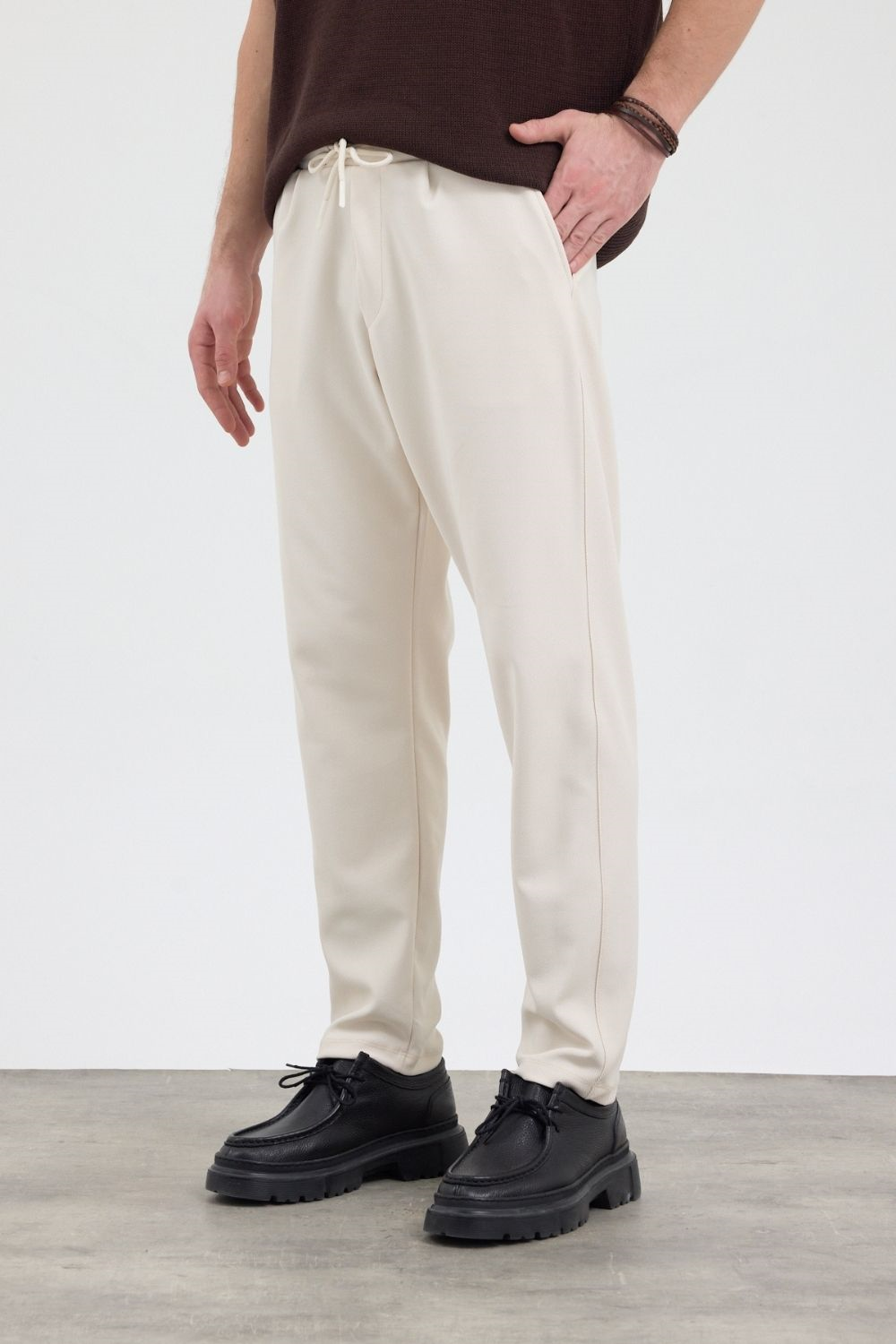 Erkek Boru Paça Bej Jogger Pantolon