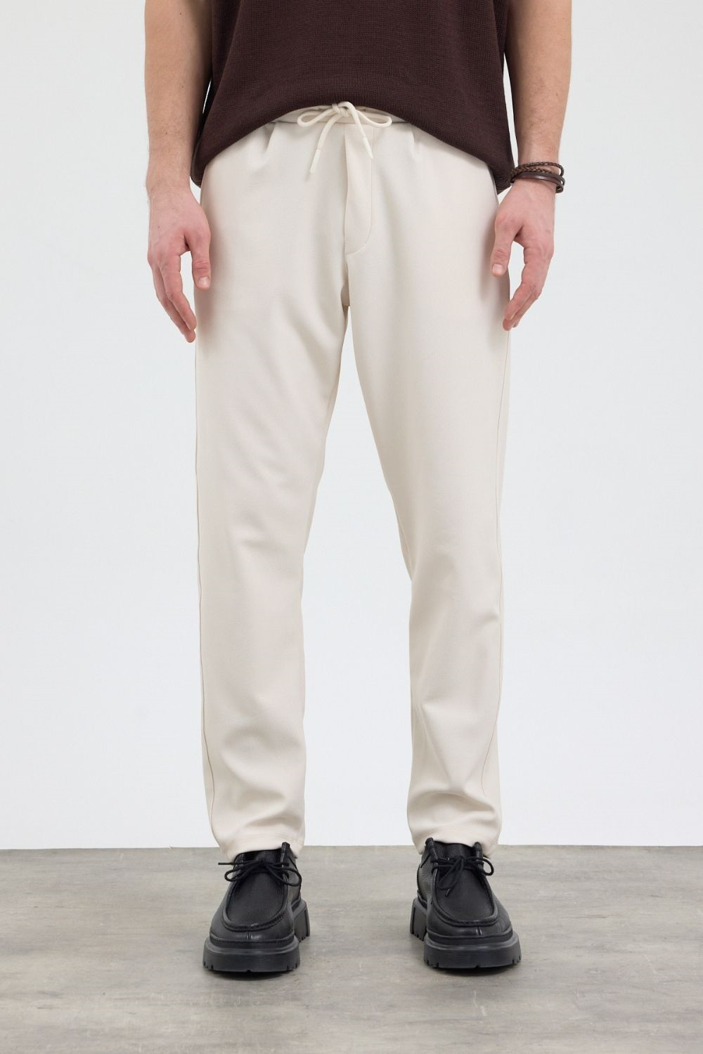 Erkek Boru Paça Bej Jogger Pantolon