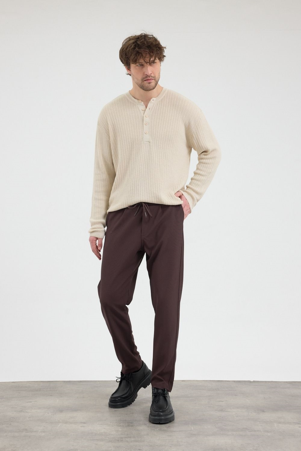 Erkek Boru Paça Kahverengi Jogger Pantolon