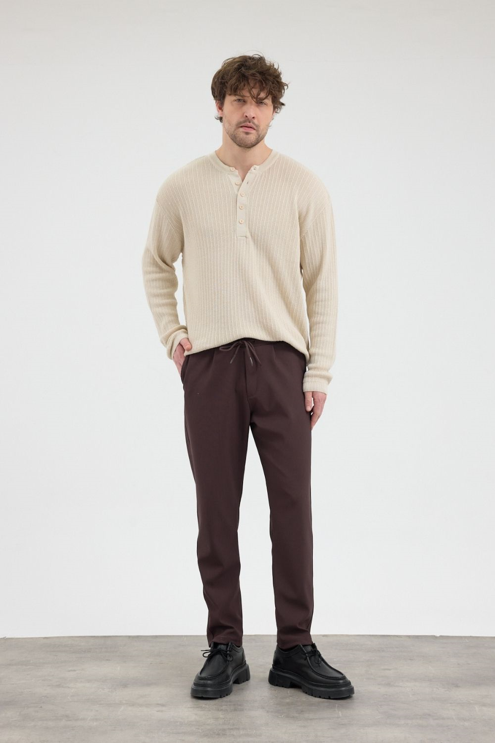 Erkek Boru Paça Kahverengi Jogger Pantolon