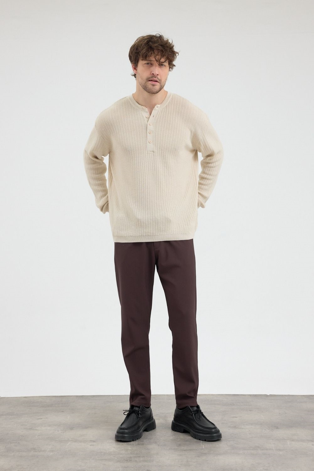 Erkek Boru Paça Kahverengi Jogger Pantolon