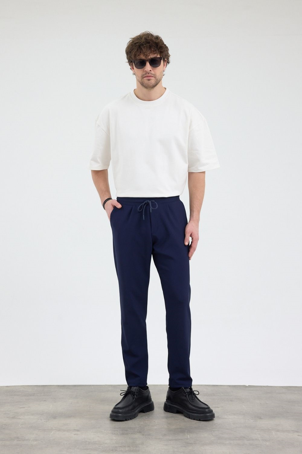 Erkek Boru Paça Lacivert Jogger Pantolon