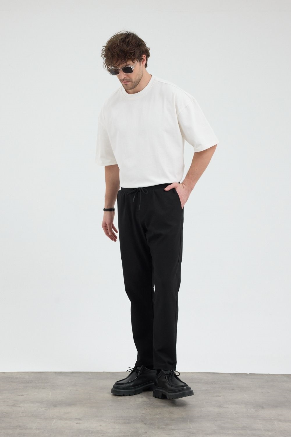 Erkek Boru Paça Siyah Jogger Pantolon